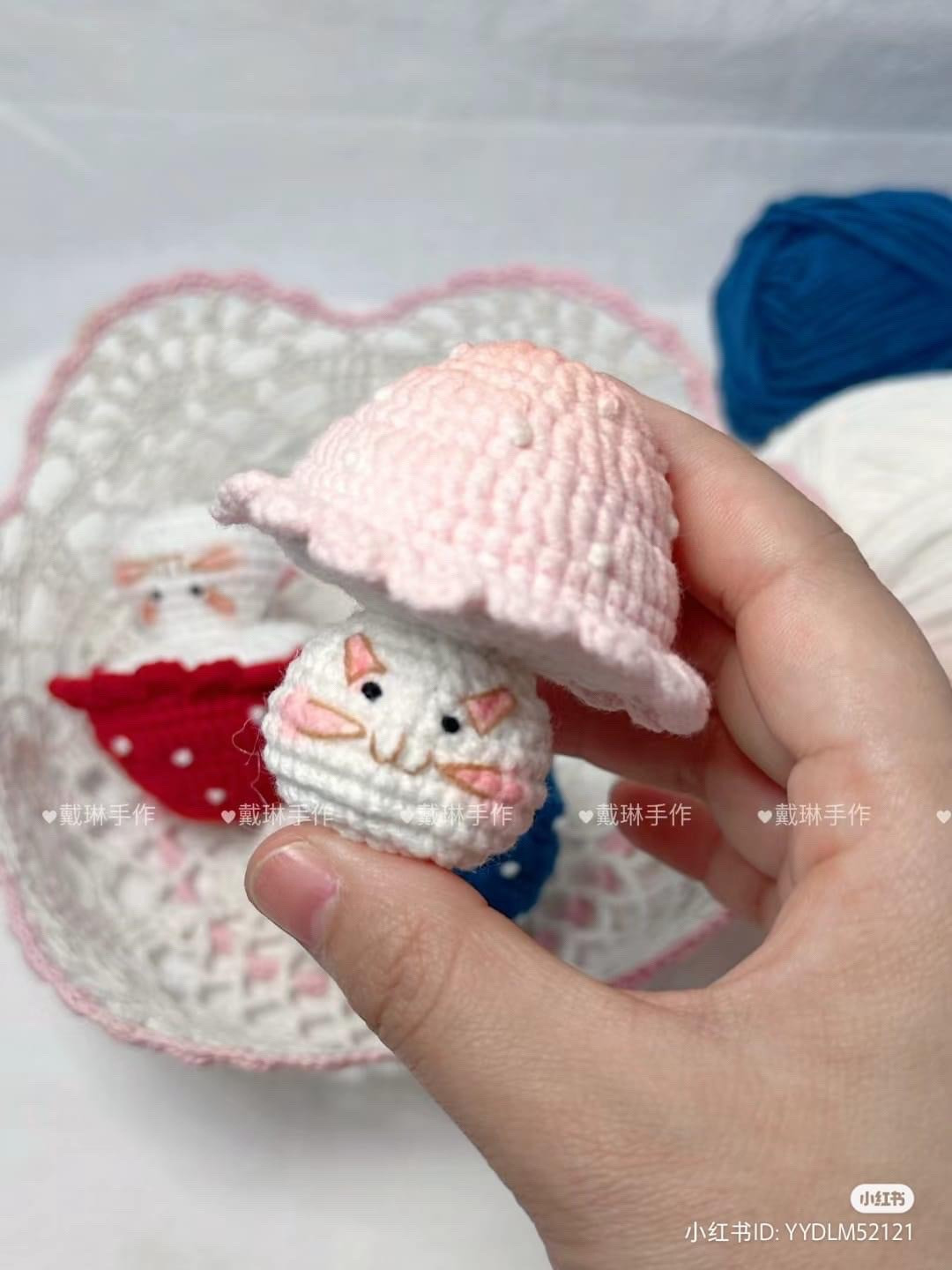 Handwritten Crochet Pattern for Cute Cat Mushroom Keychain