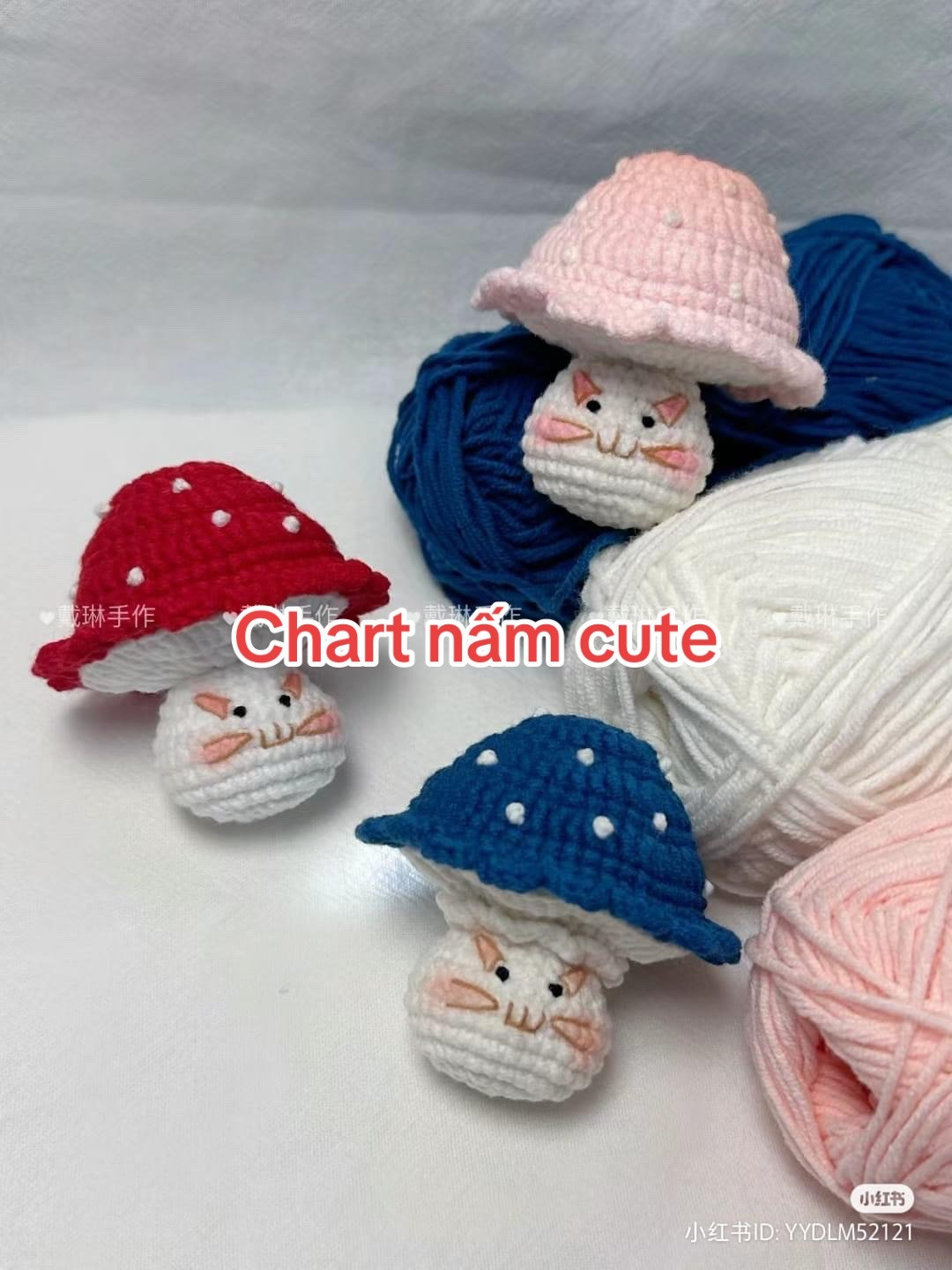 Handwritten Crochet Pattern for Cute Cat Mushroom Keychain