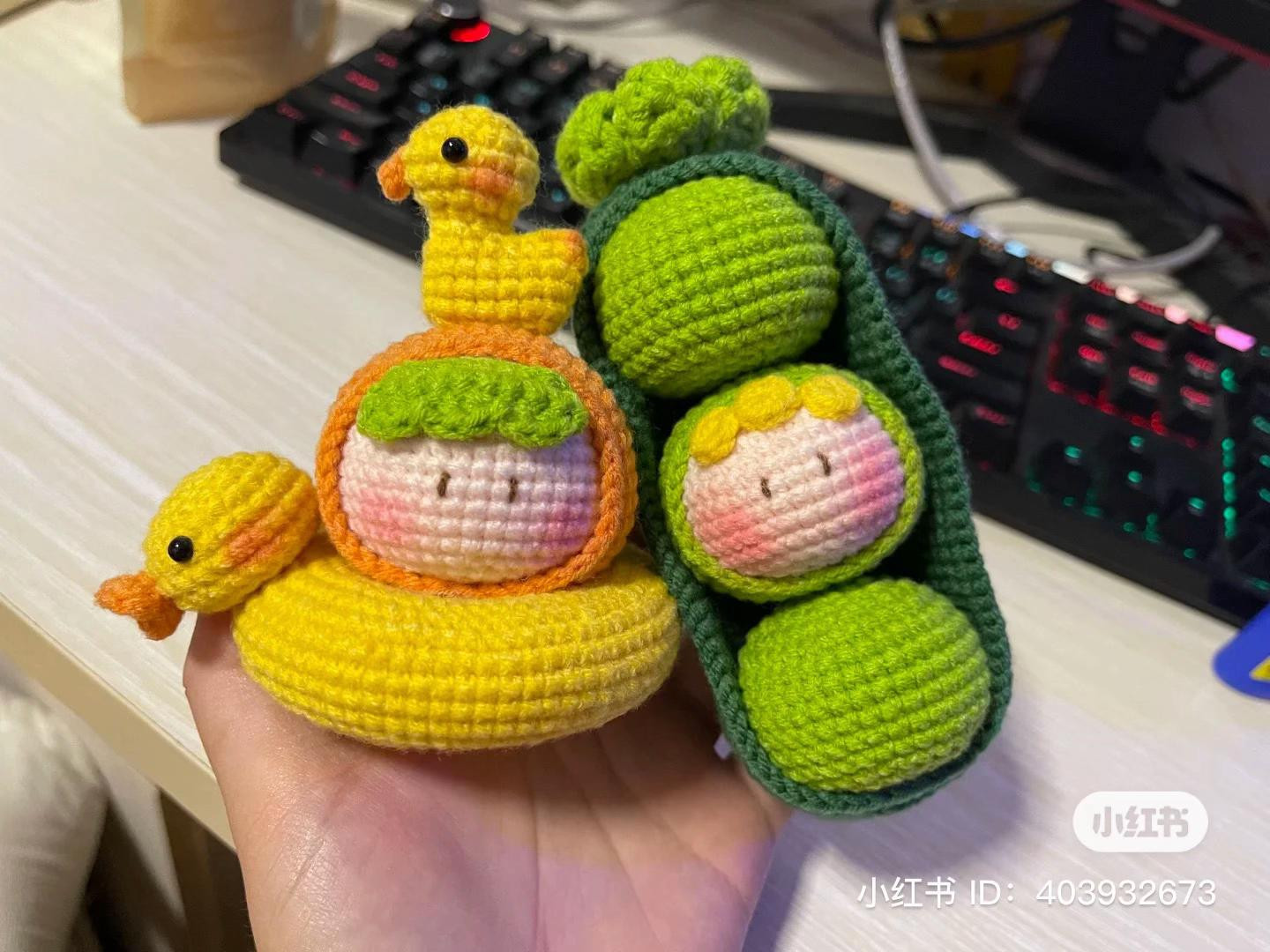 Handwritten Crochet Pattern for Cute Duck Swimming Ring and Pea in Pod Amigurumi