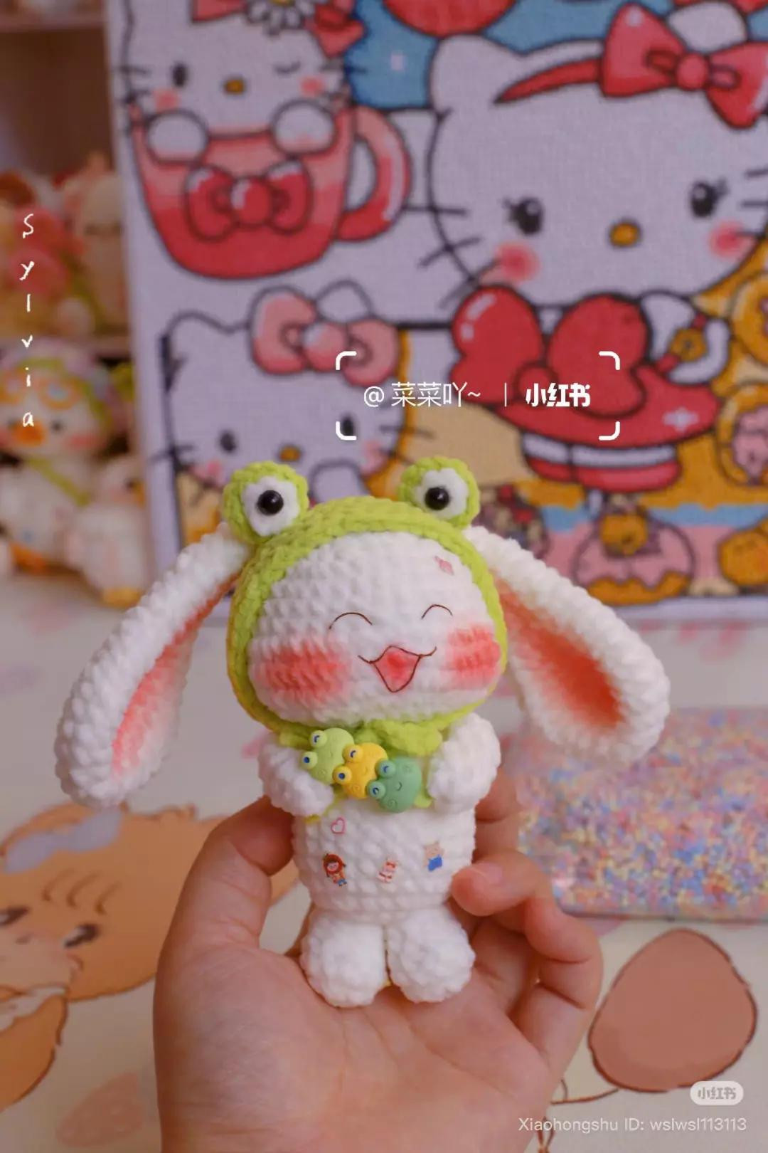 Handwritten Crochet Pattern for Cute Frog Rabbit Amigurumi