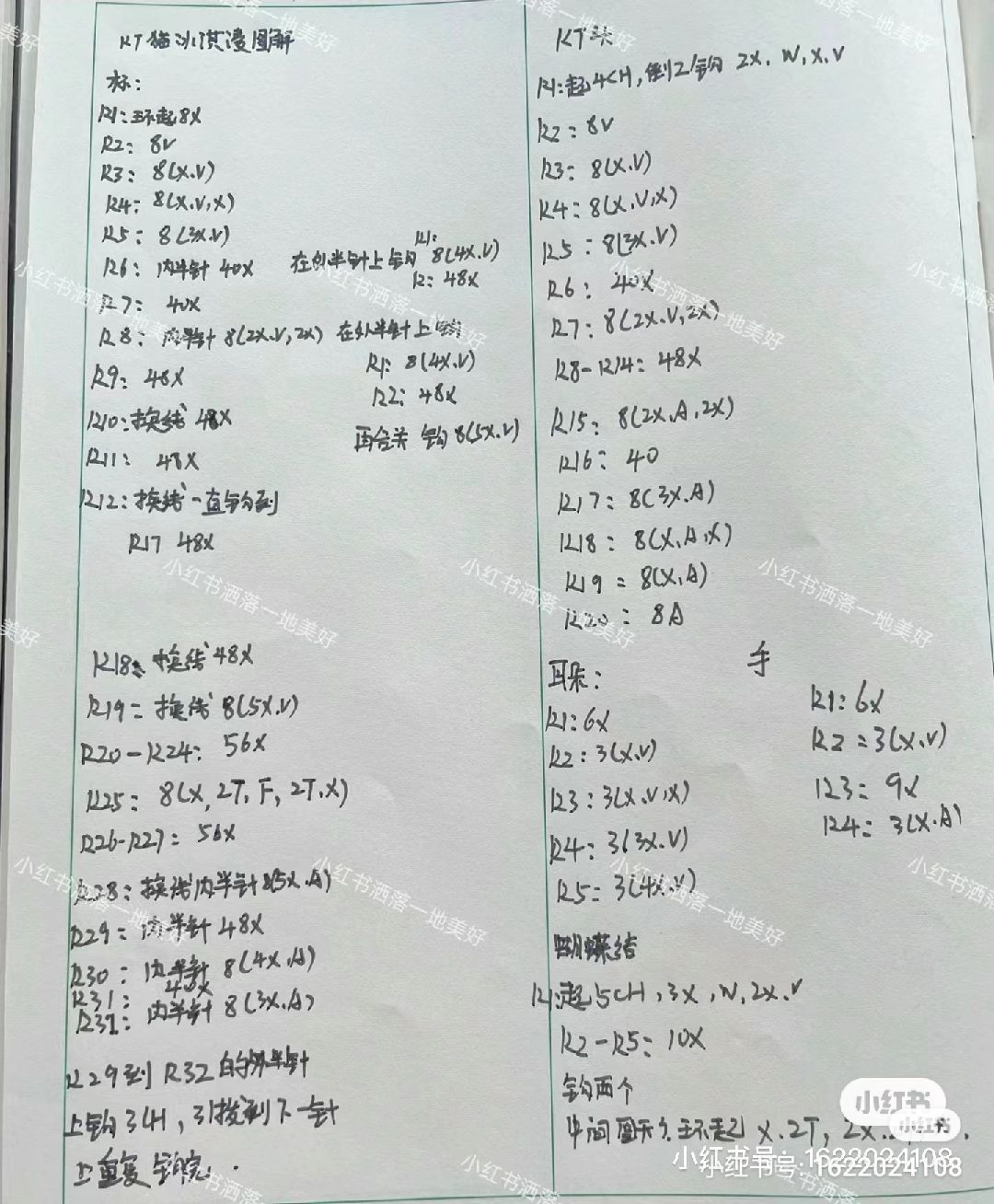 Handwritten Crochet Pattern for Cute Hello Kitty Strawberry Ice Cream Amigurumi Doll