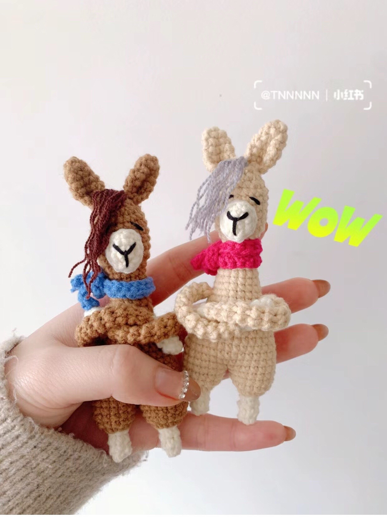 Handwritten Crochet Pattern for Cute Llama Amigurumi Doll with Brown and Beige Color Schemes