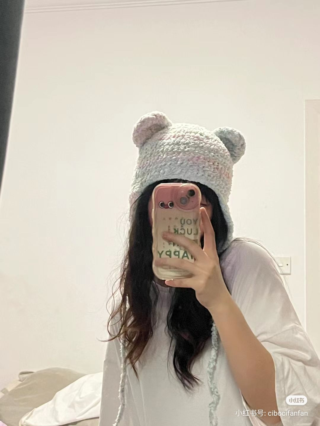 Handwritten Crochet Pattern for Cute Pastel Bear Ears Hat with Earflaps