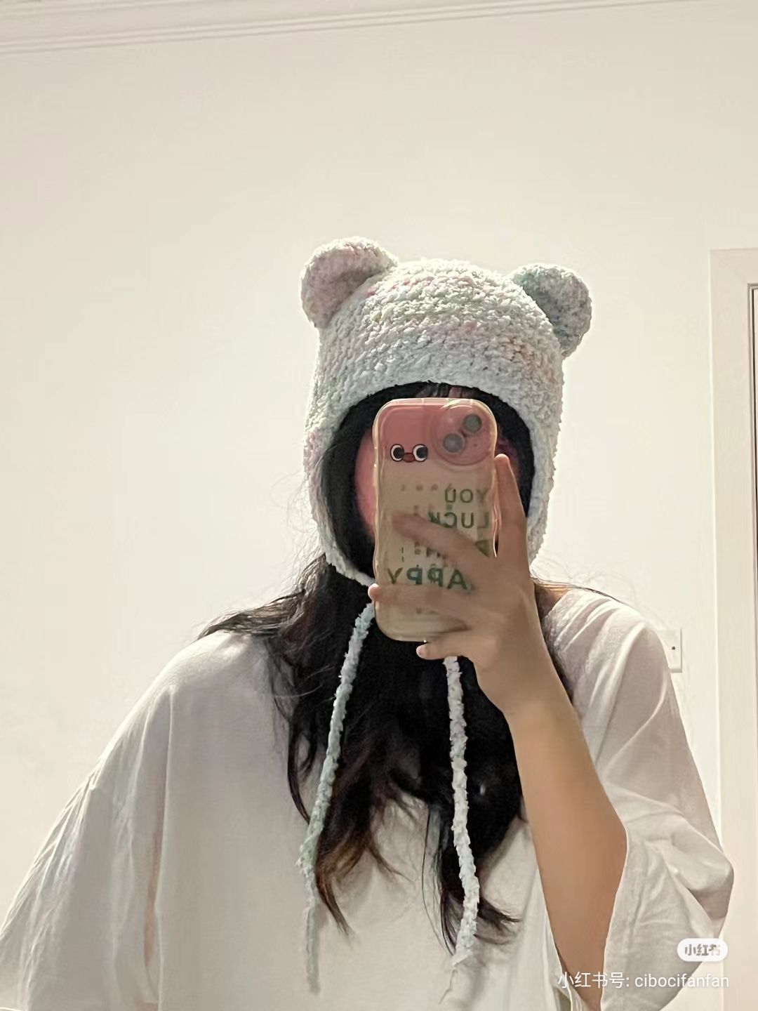 Handwritten Crochet Pattern for Cute Pastel Bear Ears Hat with Earflaps