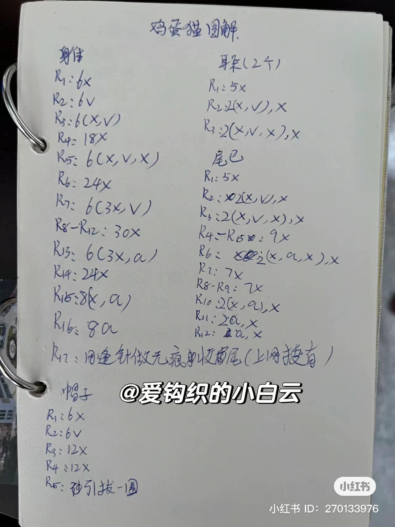 Handwritten Crochet Pattern for Cute Pink Egg Cat Amigurumi Doll