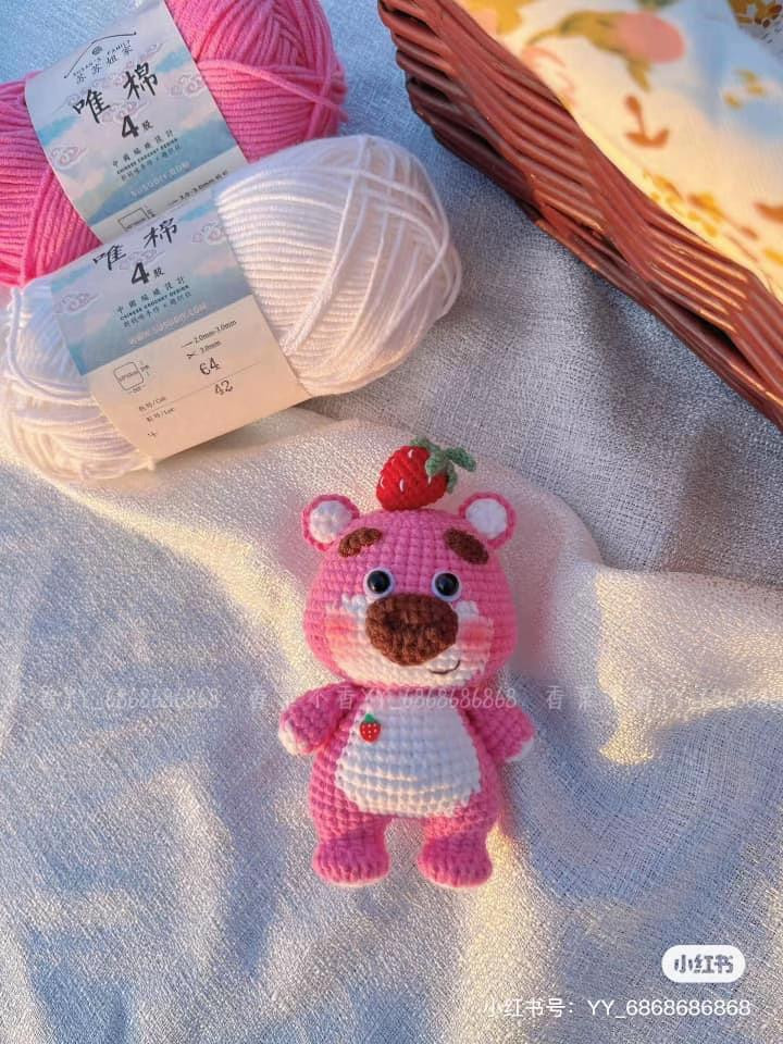 Handwritten Crochet Pattern for Cute Pink Strawberry Bear Amigurumi Doll