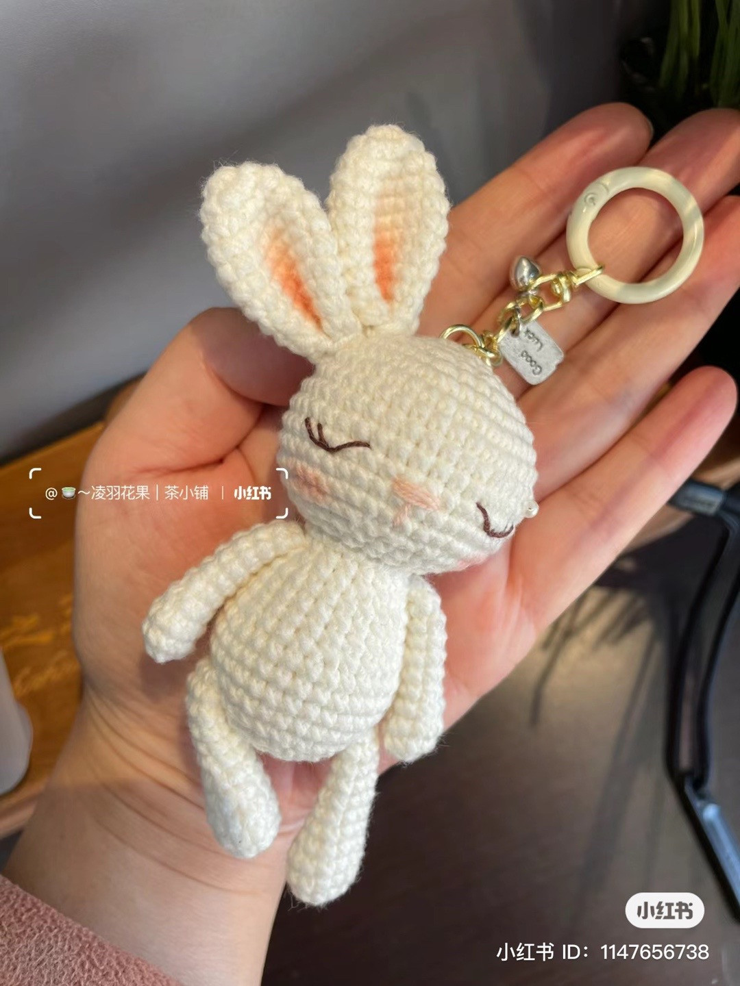 Handwritten Crochet Pattern for Cute White Rabbit Amigurumi Keychain