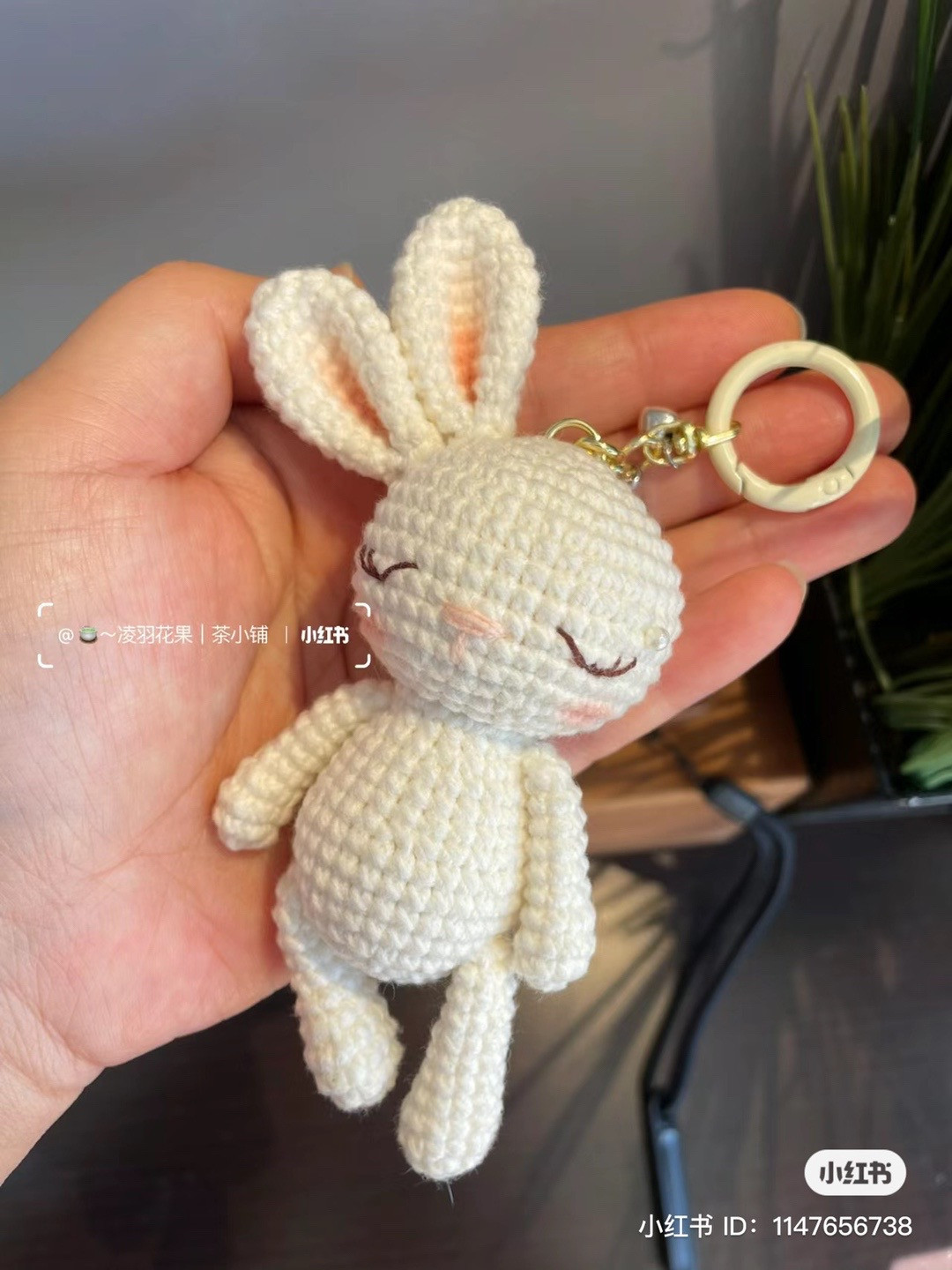 Handwritten Crochet Pattern for Cute White Rabbit Amigurumi Keychain