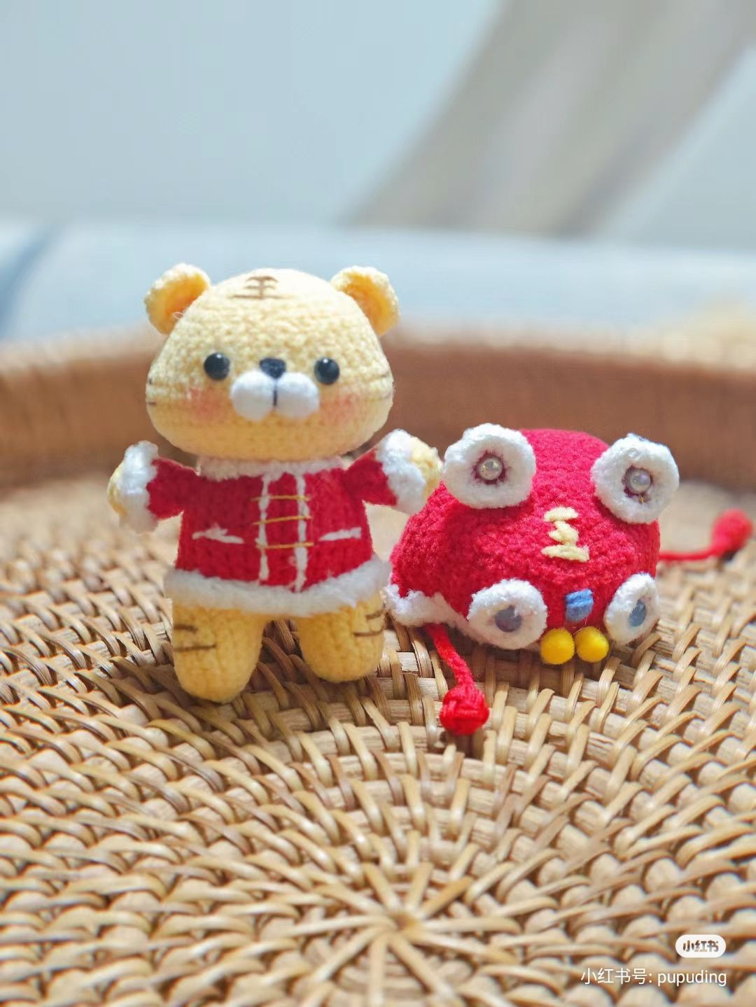 Handwritten Crochet Pattern for Cute Yellow Tiger Amigurumi with Lion Dance Hat
