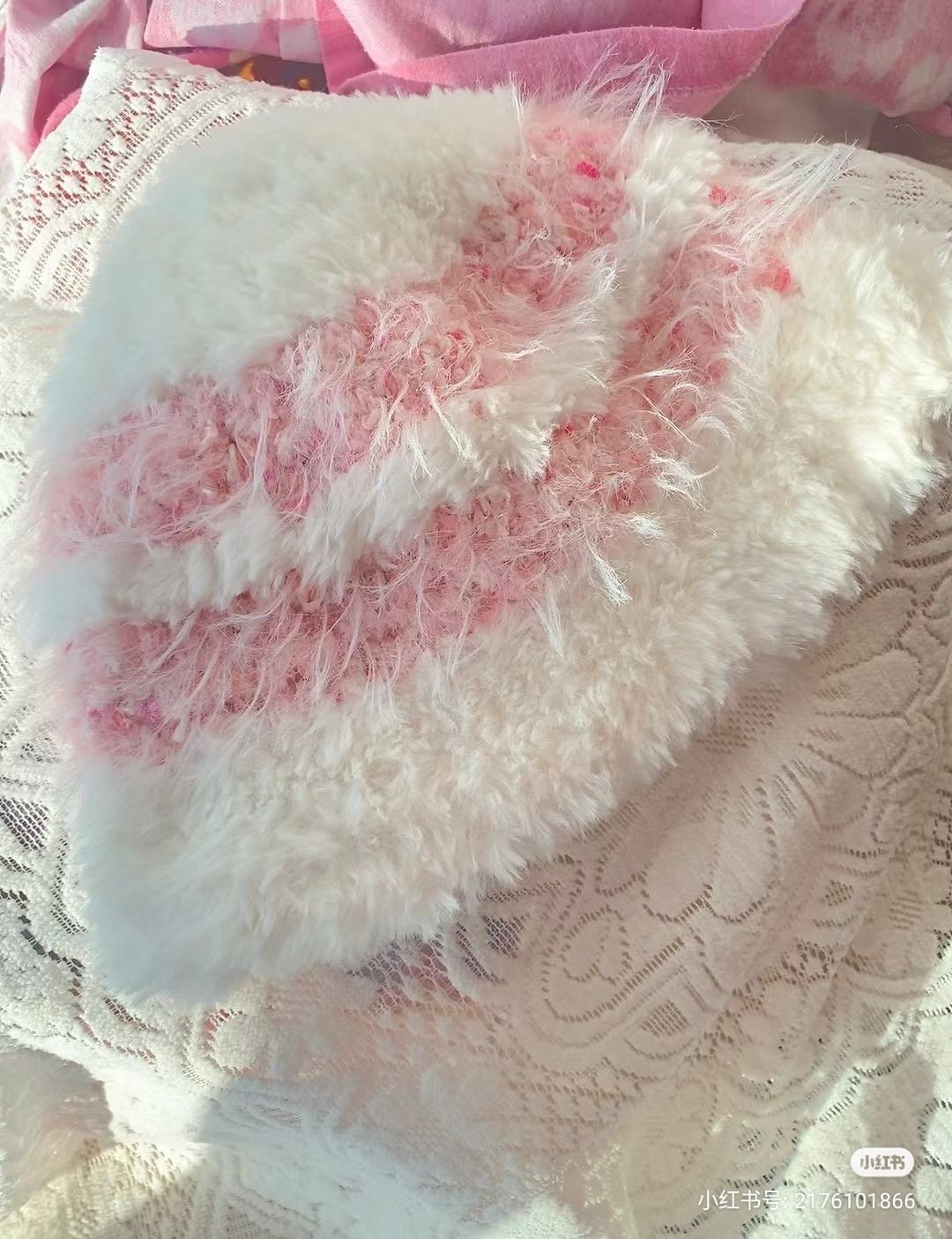 Handwritten Crochet Pattern for Fluffy Pink and White Fur Hat