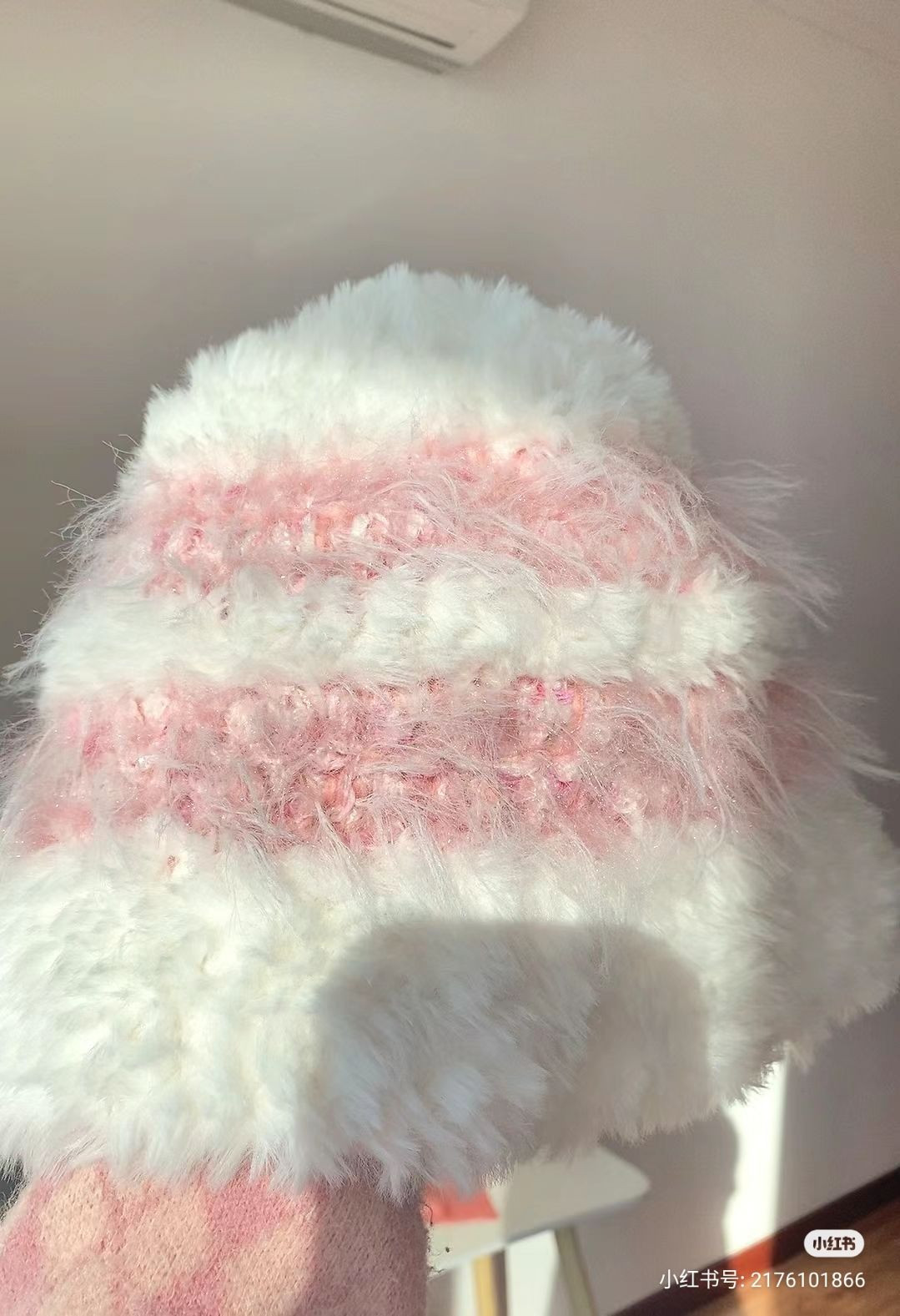 Handwritten Crochet Pattern for Fluffy Pink and White Fur Hat