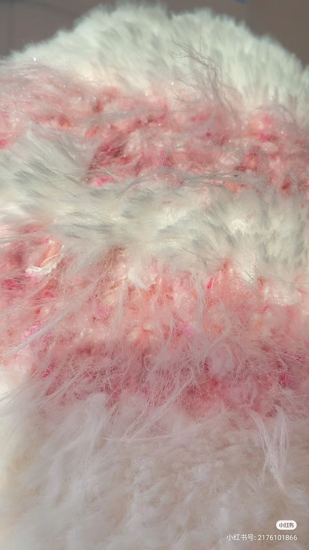 Handwritten Crochet Pattern for Fluffy Pink and White Fur Hat