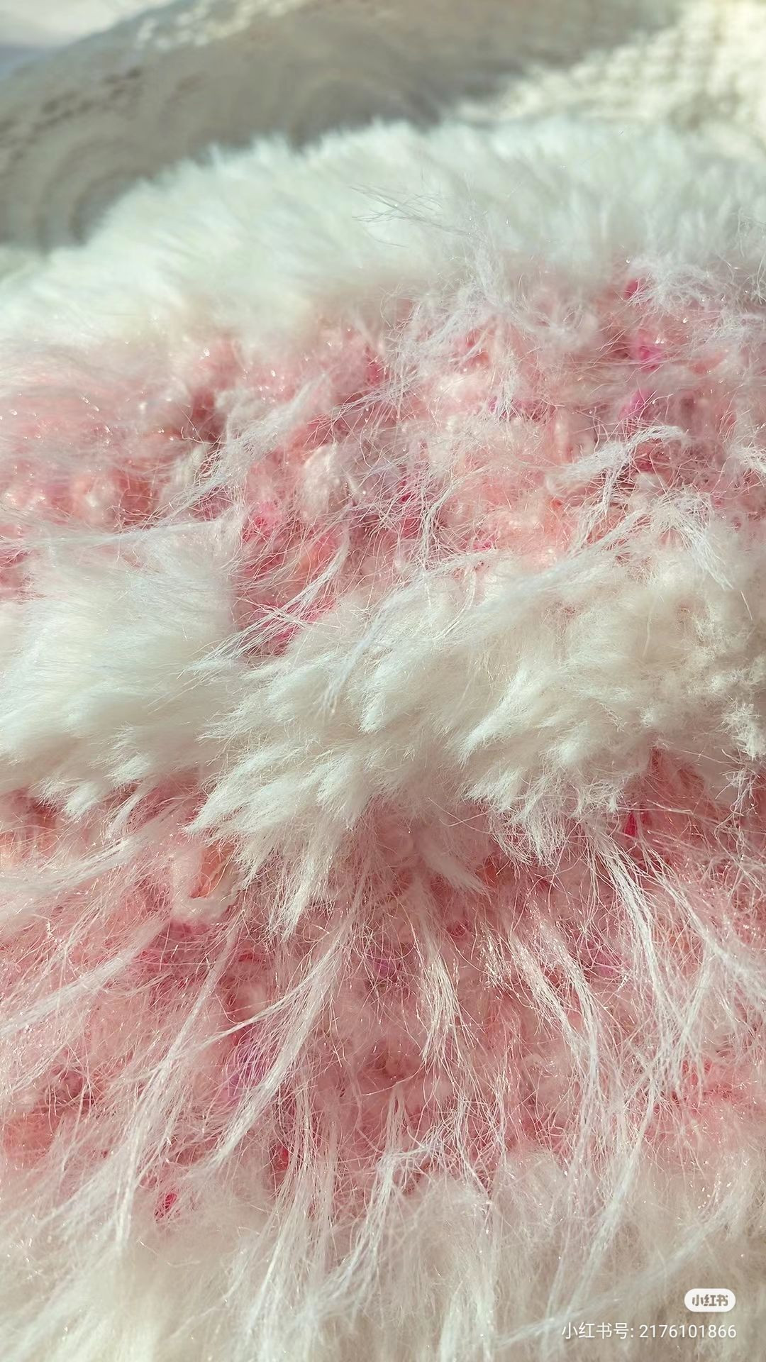 Handwritten Crochet Pattern for Fluffy Pink and White Fur Hat