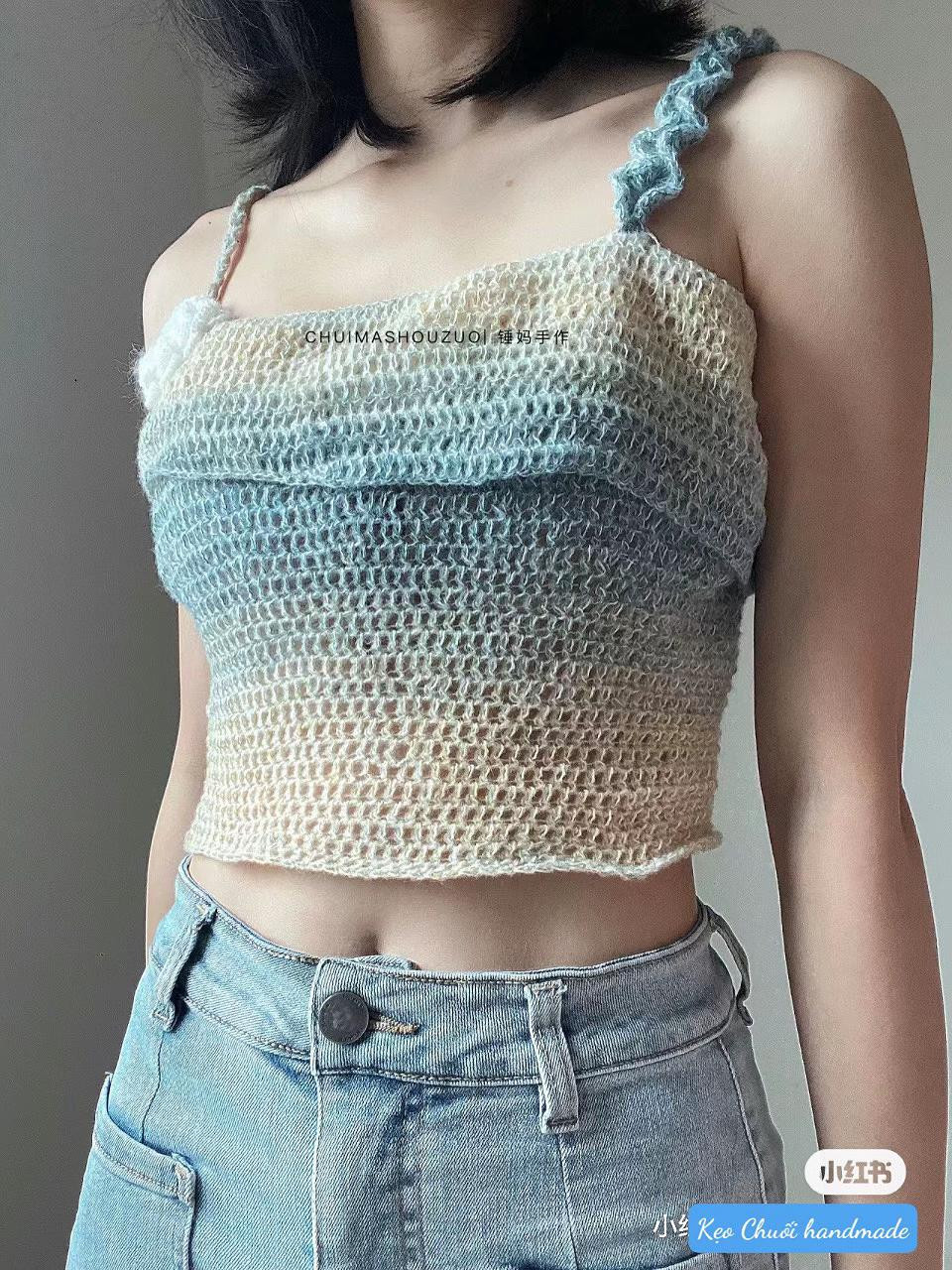 Handwritten Crochet Pattern for Gradient Ruffle Strap Crop Top