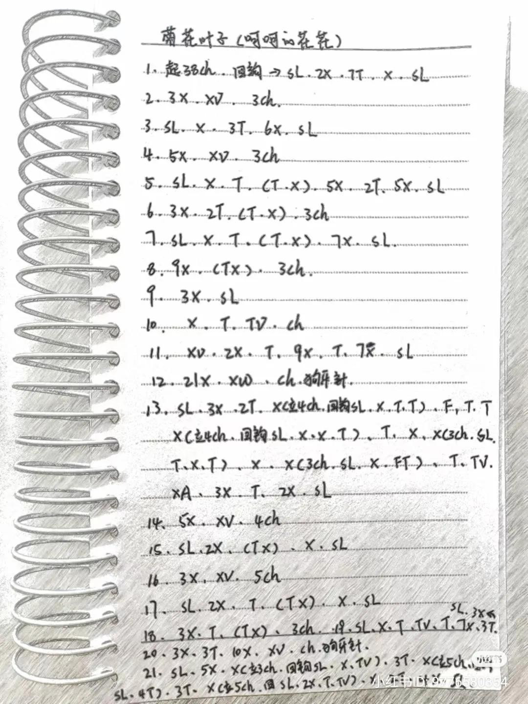 Handwritten Crochet Pattern for Green Fern Leaf