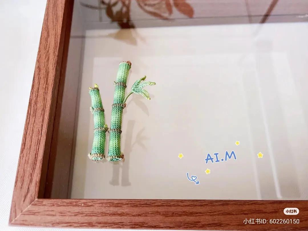 Handwritten Crochet Pattern for Miniature Green Bamboo Stalks with Leaves