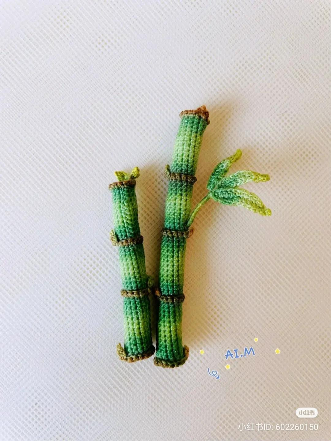 Handwritten Crochet Pattern for Miniature Green Bamboo Stalks with Leaves