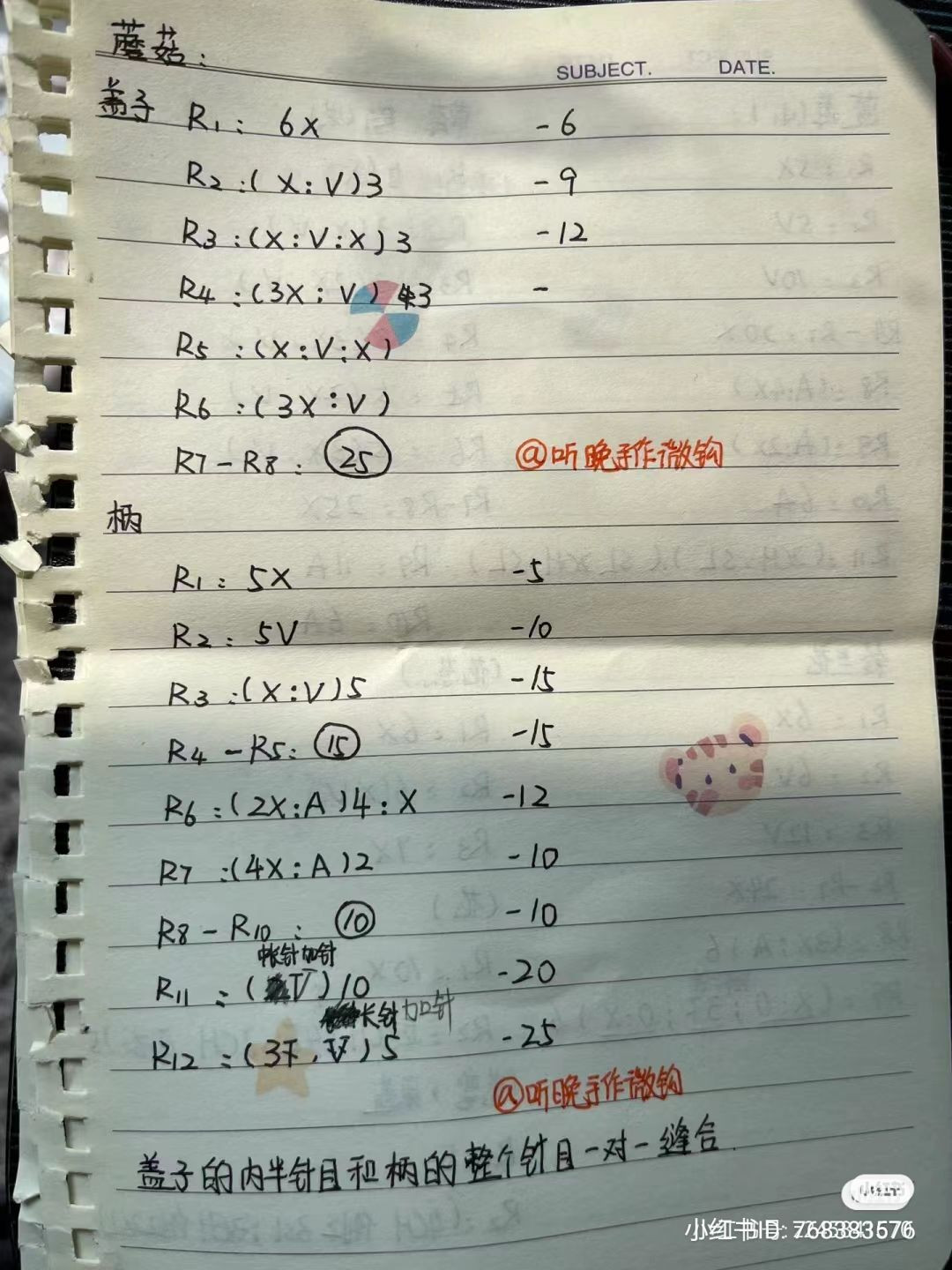 Handwritten Crochet Pattern for Pastel Mini Mushrooms