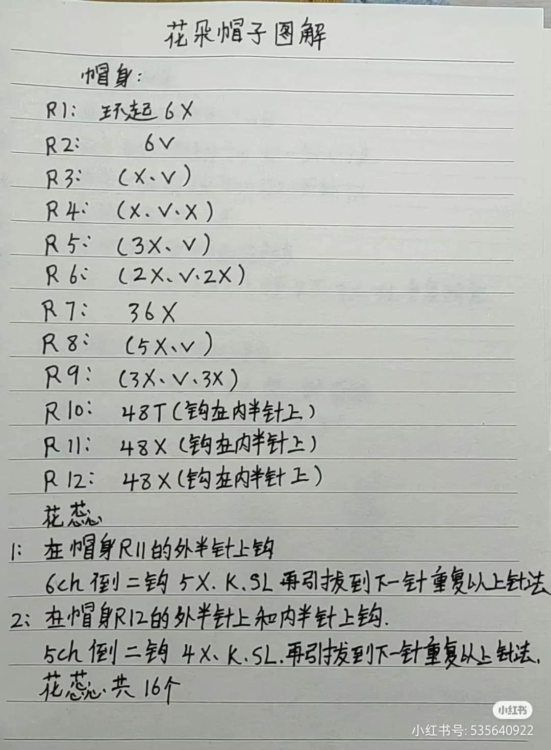 Handwritten Crochet Pattern for Purple Flower Bunny Hat and Green Star Base