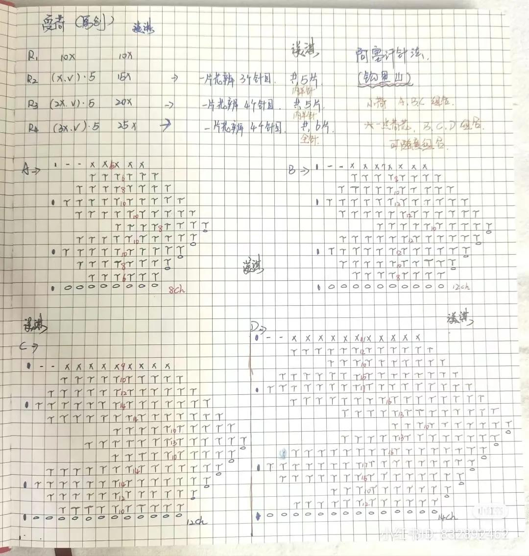 Handwritten Crochet Pattern for Red Lotus Flower and Green Leaf
