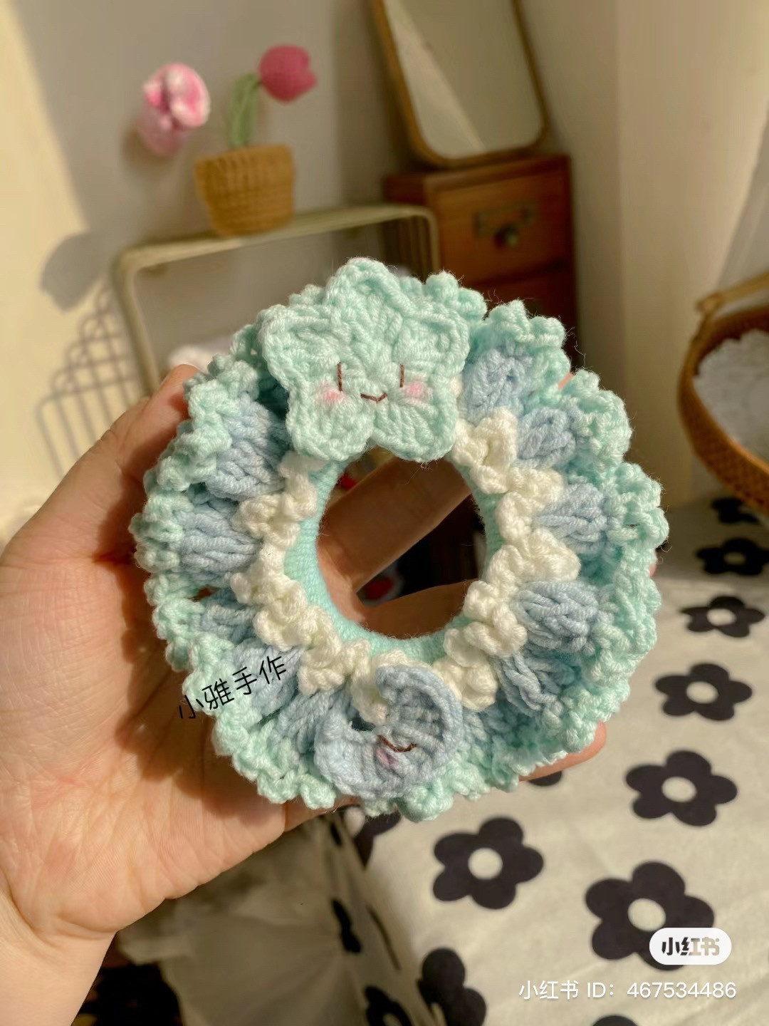 Handwritten Crochet Pattern for Star and Moon Hair Scrunchie