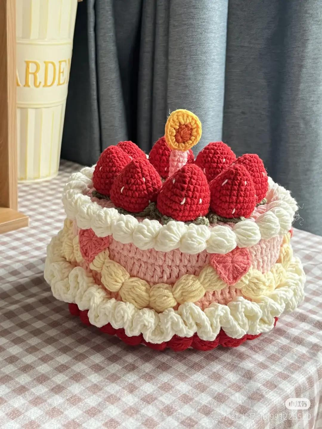 Handwritten Crochet Pattern for Strawberry Cake with Detailed Instructions