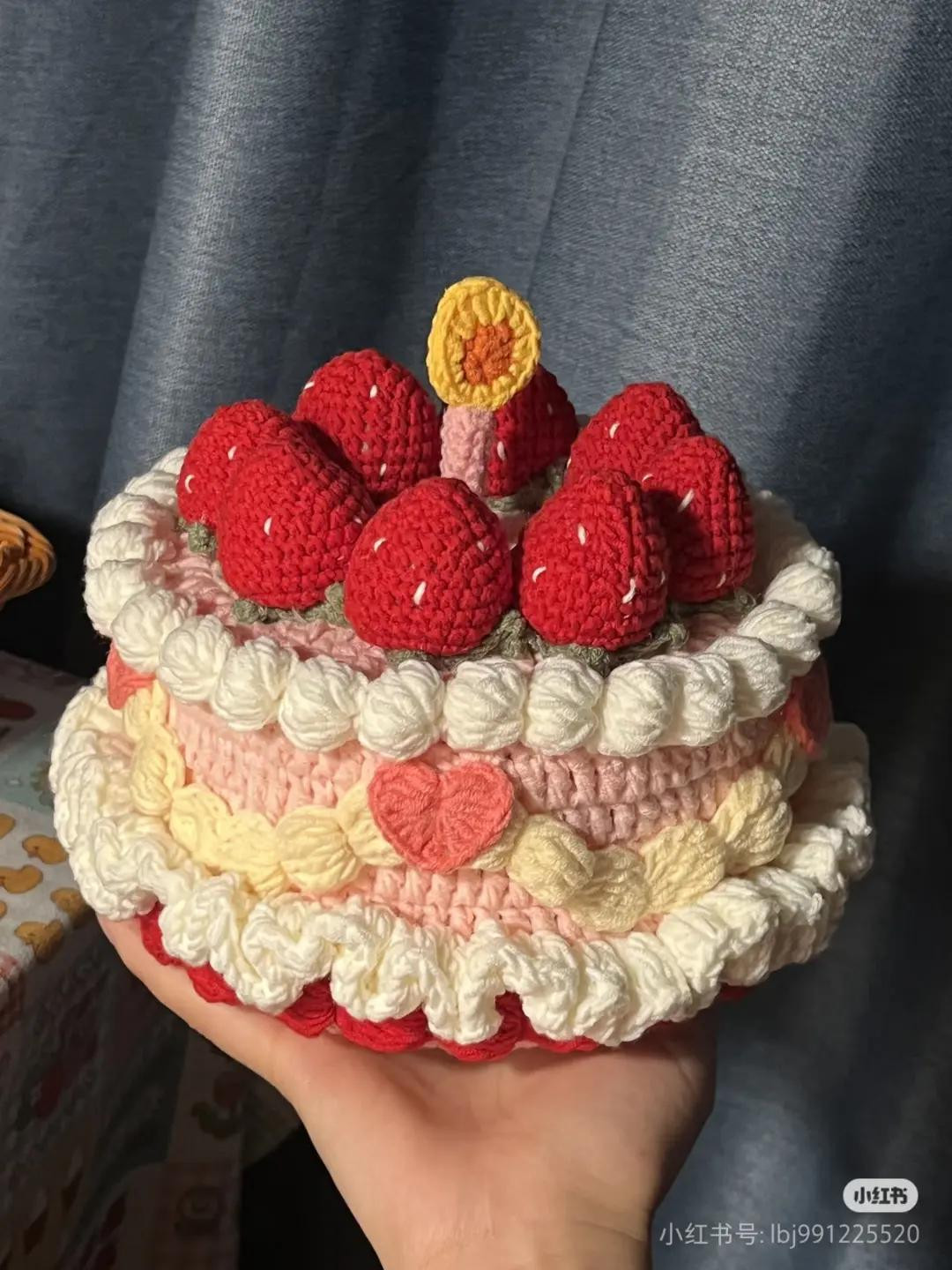 Handwritten Crochet Pattern for Strawberry Cake with Detailed Instructions