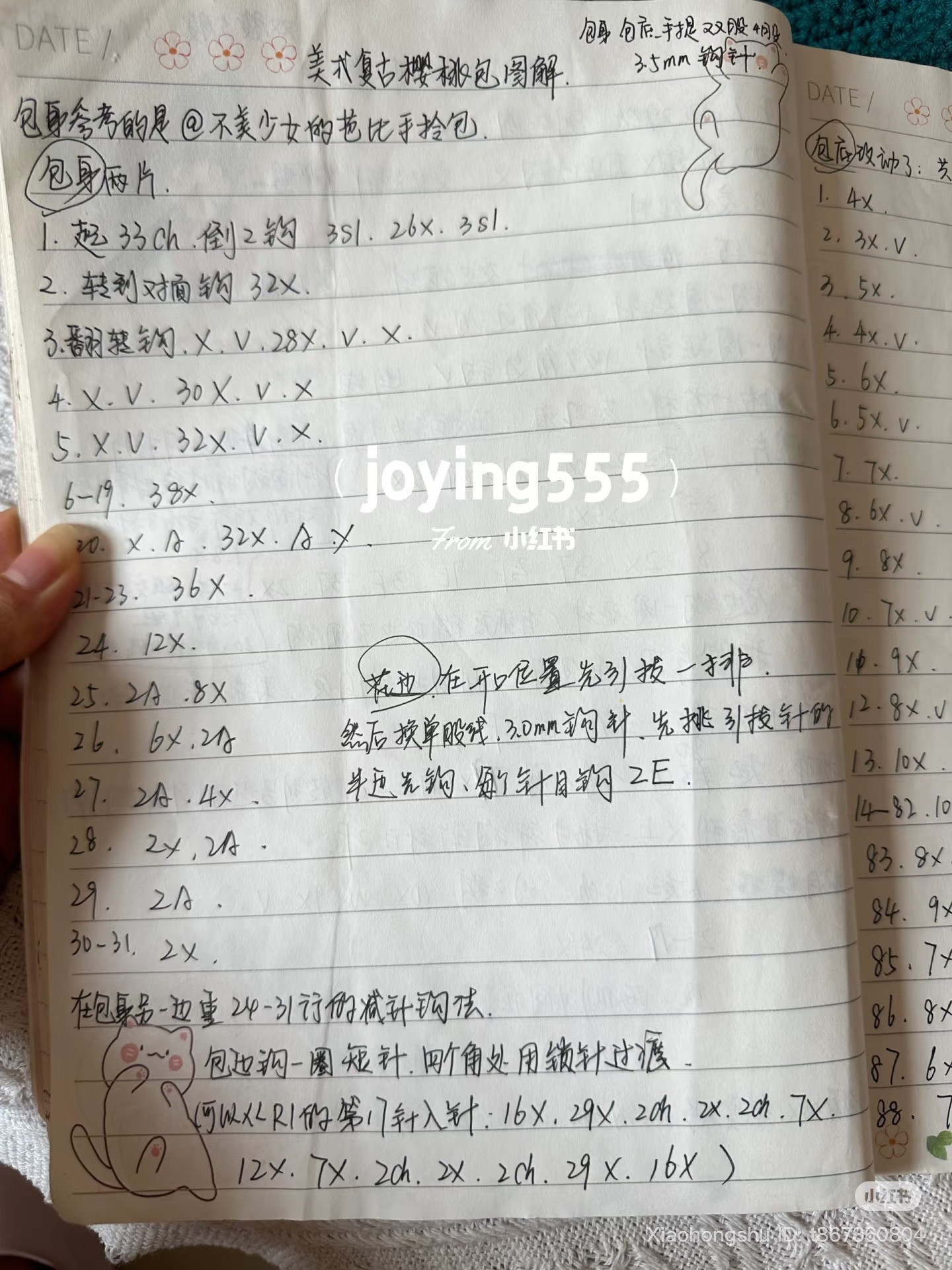 Handwritten Crochet Pattern for Teal Vintage Cherry Bag