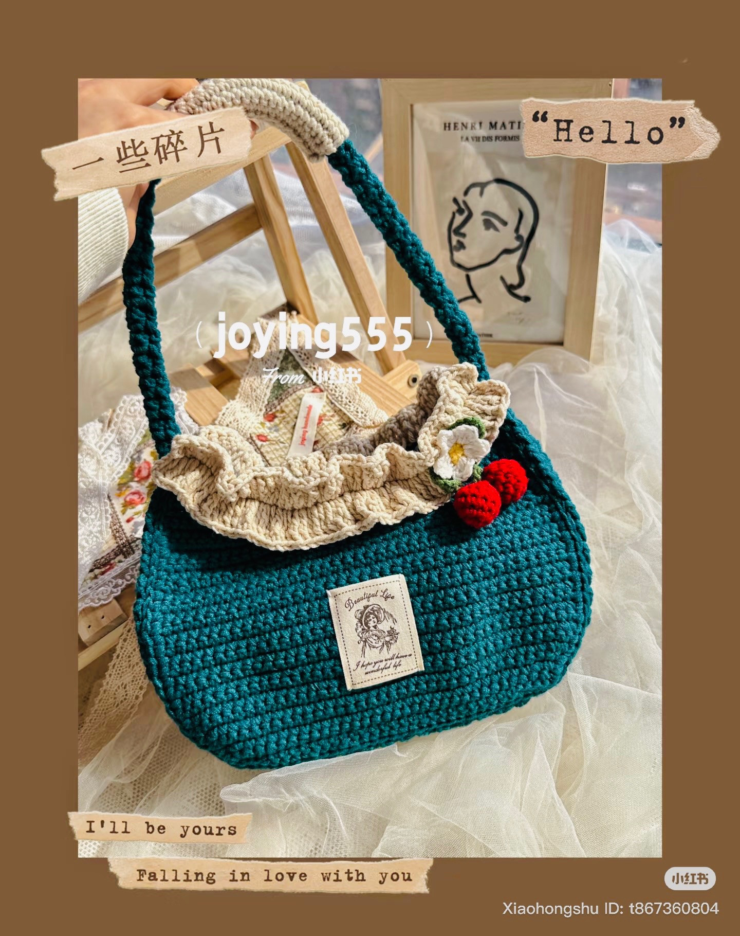Handwritten Crochet Pattern for Teal Vintage Cherry Bag