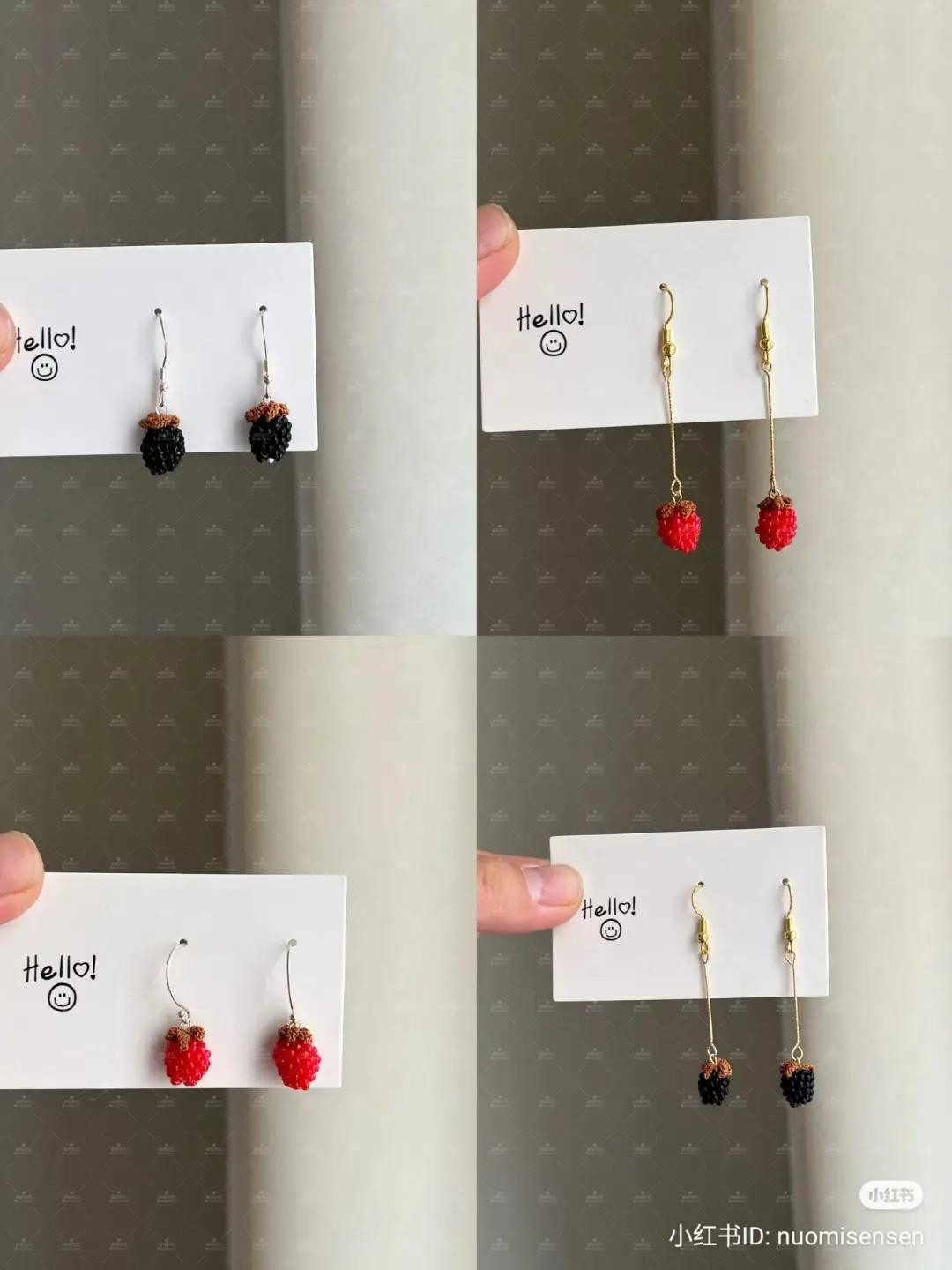 Handwritten Crochet Pattern for Tiny Red and Black Berries, Leaves, and Yellow Flowers with Detailed Stitch Instructions