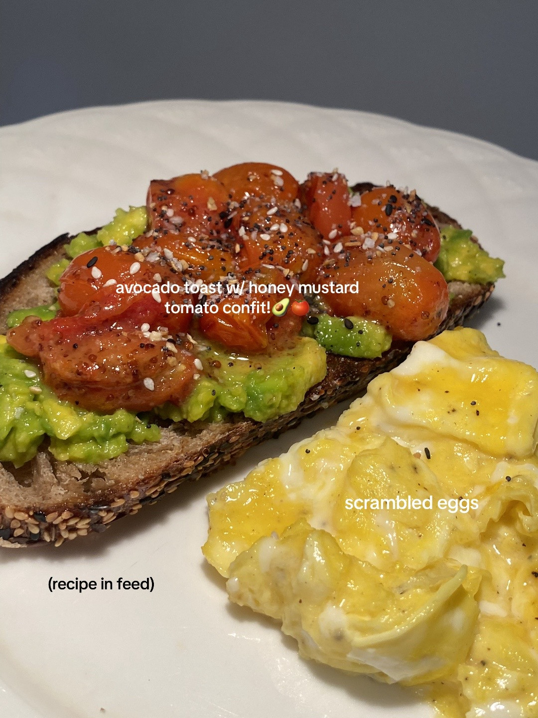 Healthy Breakfast Ideas: Avocado Toast with Scrambled Eggs, Soft Boiled Egg, and Kimchi Fried Egg