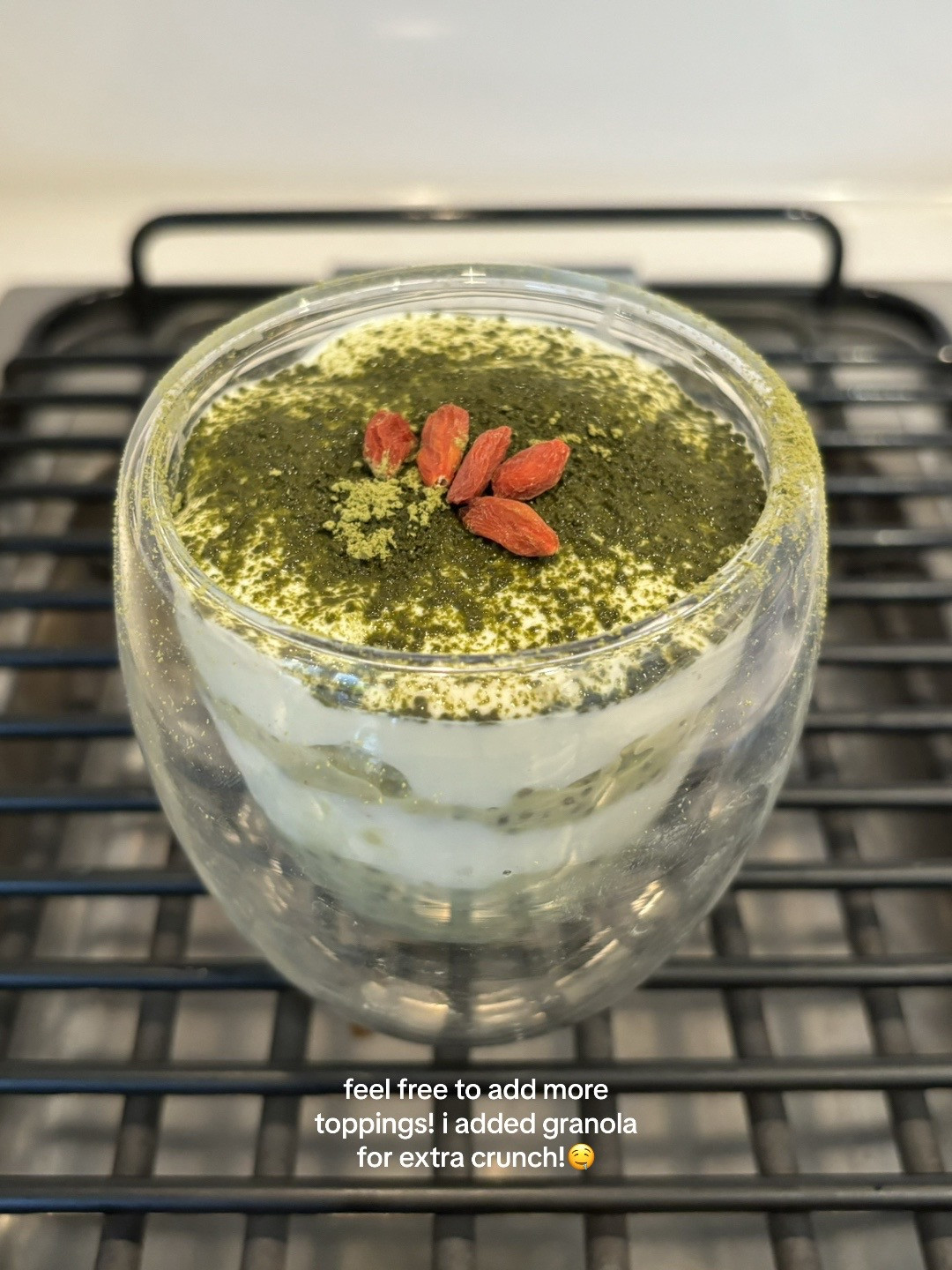 Healthy Matcha Tiramisu Overnight Oats Recipe with Chia Seeds, Yogurt and Goji Berries