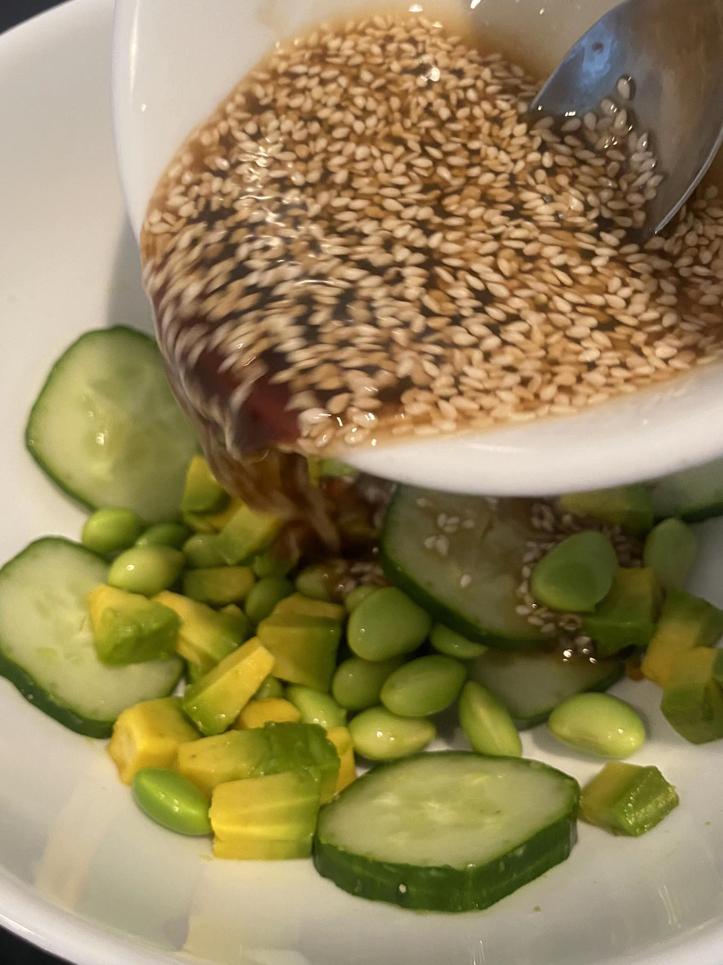 Healthy Miso Salmon Soba Noodle Salad with Edamame, Avocado, and Cucumber