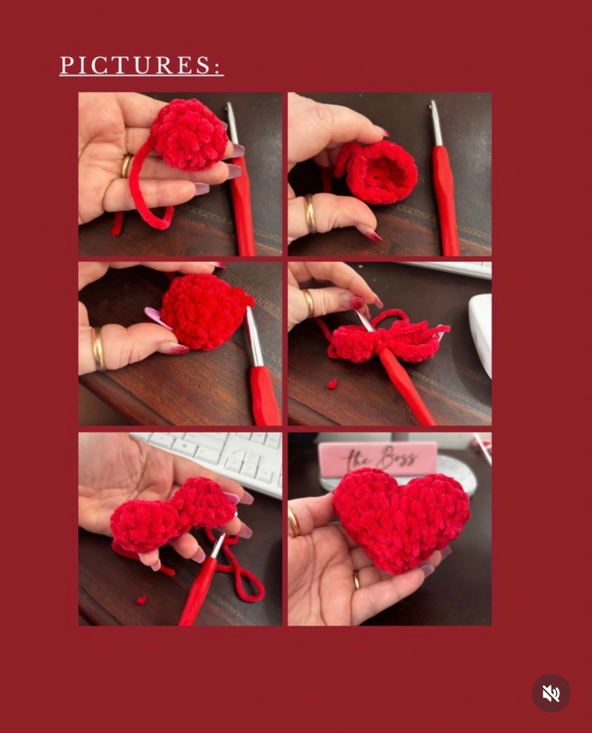 Heart Crochet Pattern by Cierra Spitler: Free Amigurumi Heart Instructions with Red, White, and Pink Yarn