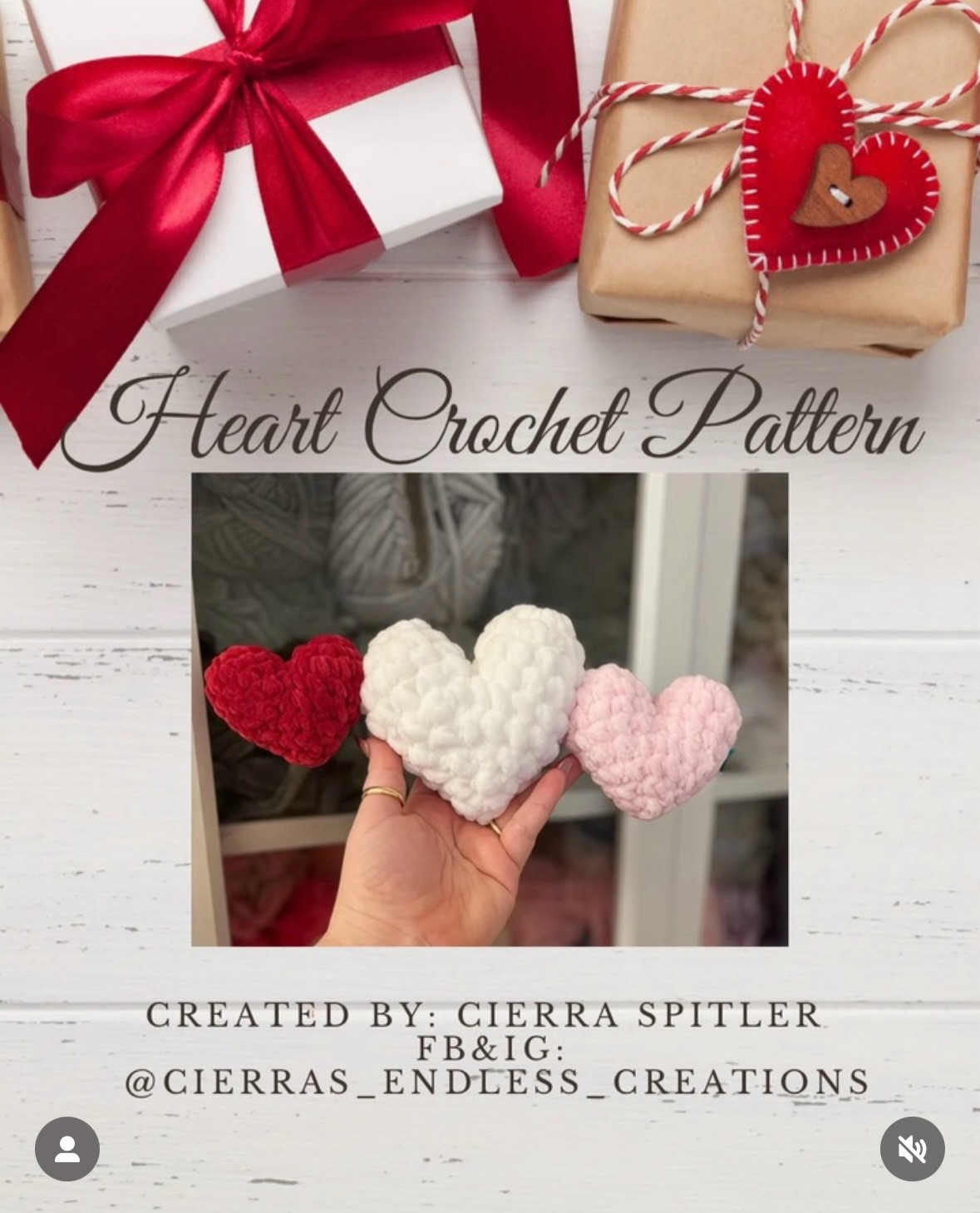 Heart Crochet Pattern by Cierra Spitler: Free Amigurumi Heart Instructions with Red, White, and Pink Yarn