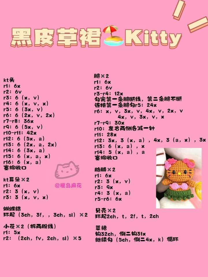 Hello Kitty Crochet Patterns: Skewer, Donut, Hamburger, Dress & Gift Box