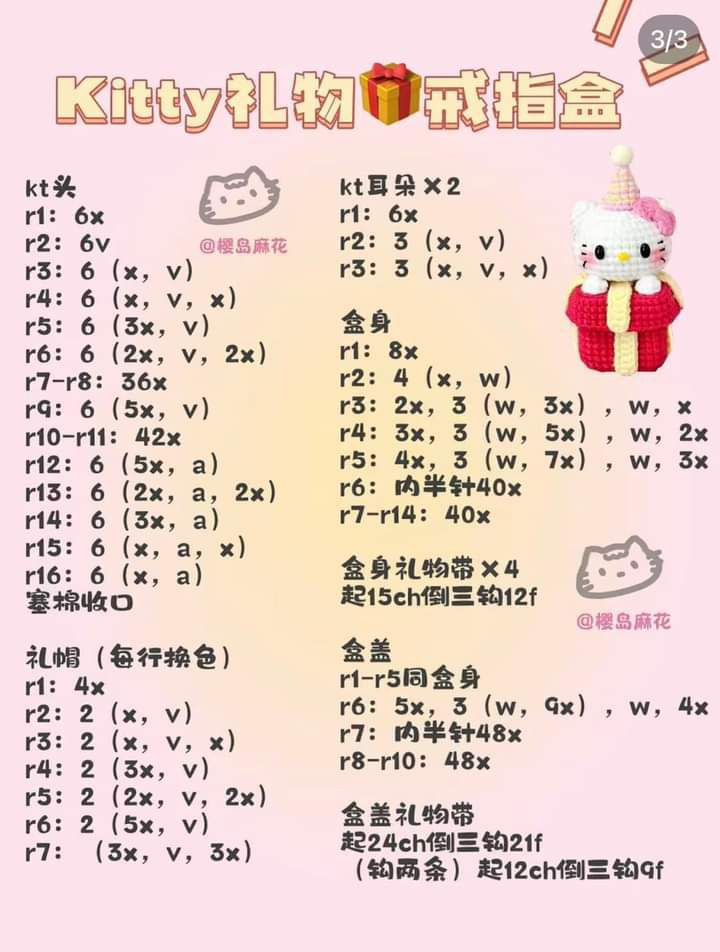 Hello Kitty Crochet Patterns: Skewer, Donut, Hamburger, Dress & Gift Box