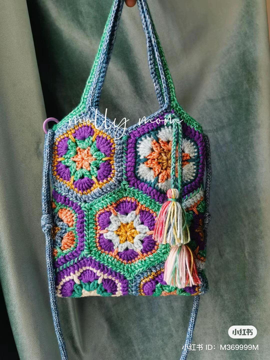 Hexagon Granny Square Crochet Chart Pattern for Colorful Bag