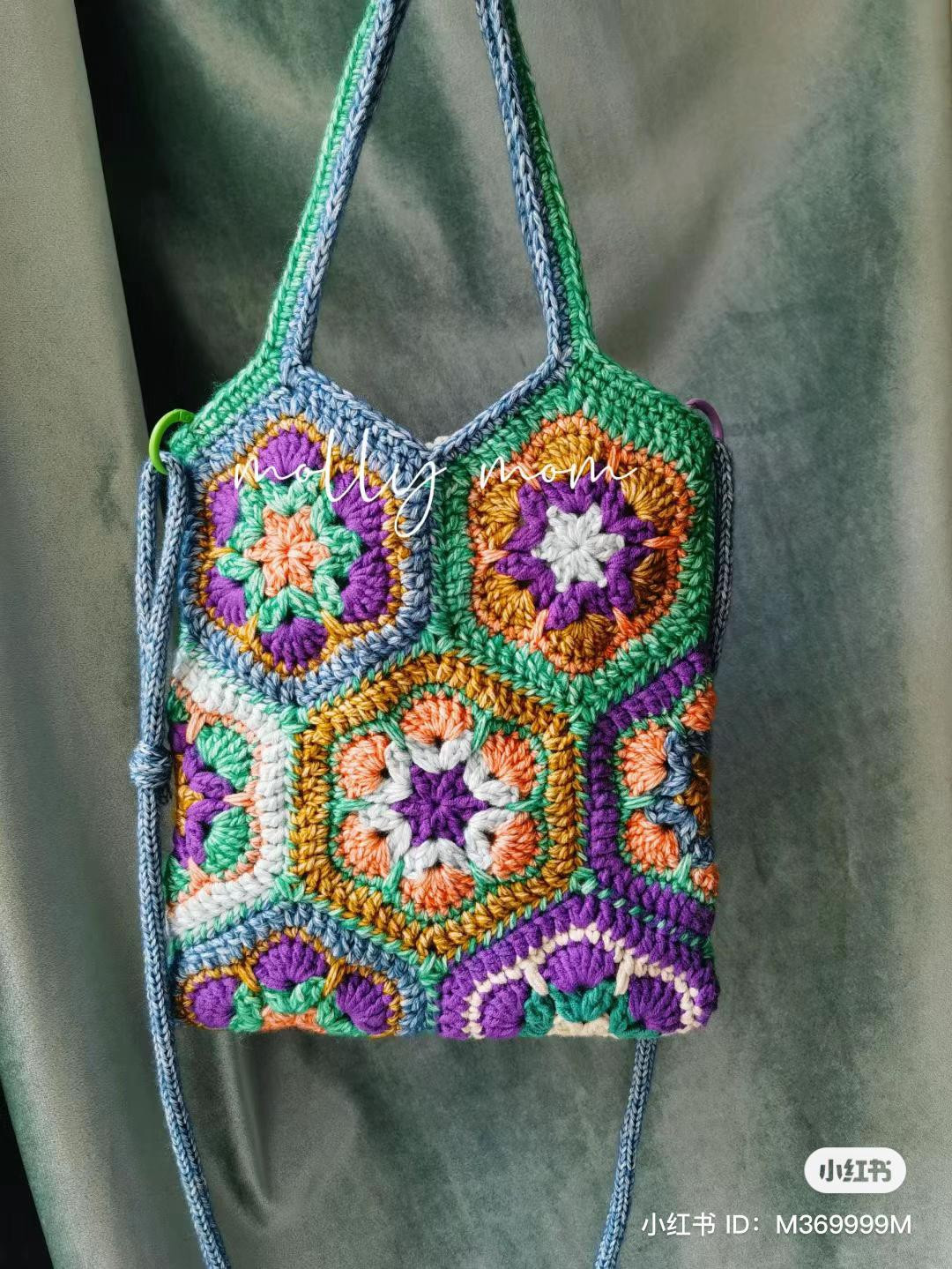 Hexagon Granny Square Crochet Chart Pattern for Colorful Bag
