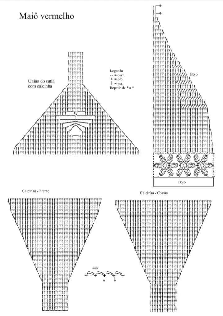 Họa tiết móc len maiô màu đỏ với thiết kế hở eo và hoa văn hình hoa