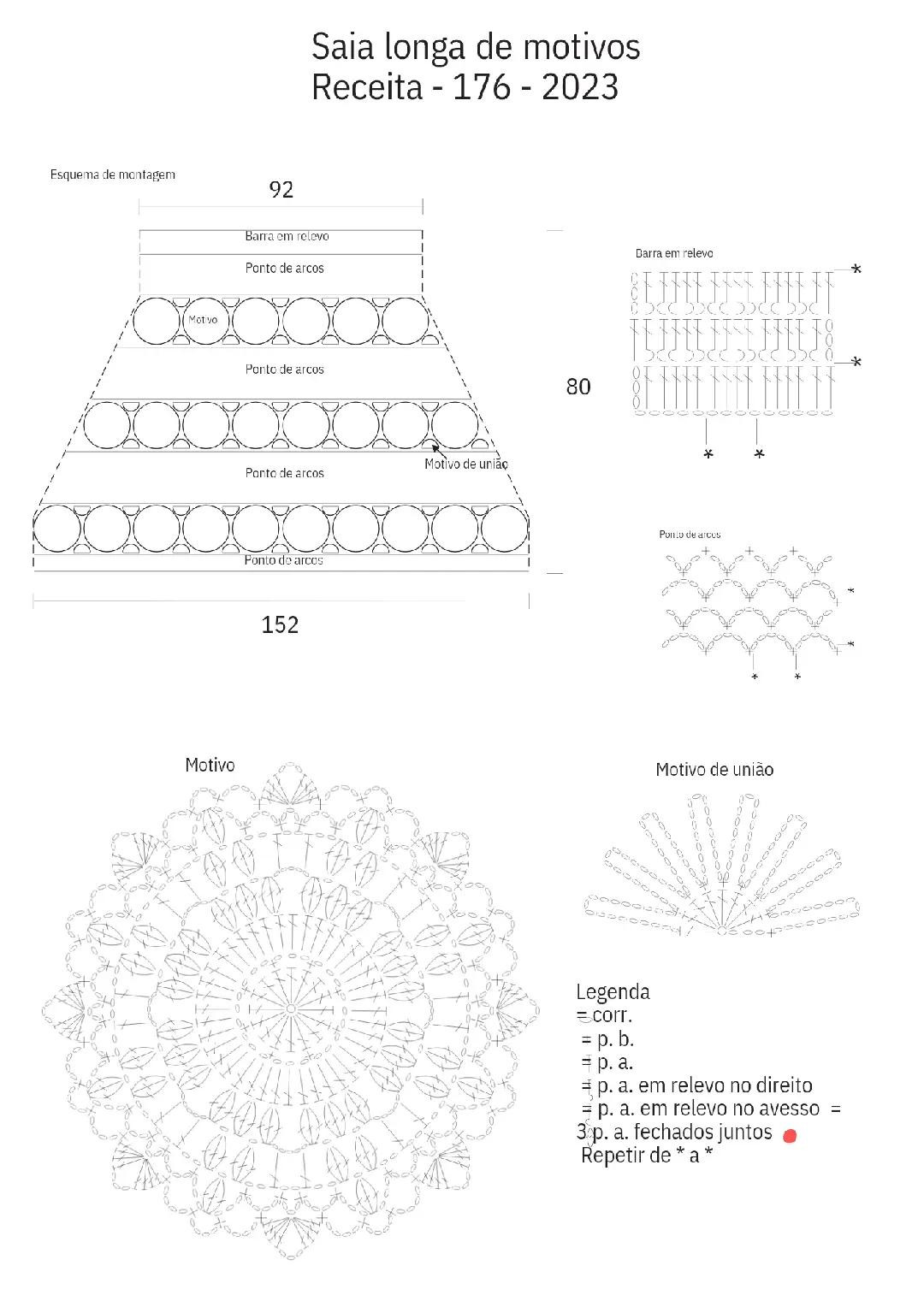 Họa tiết móc len váy dài màu đỏ