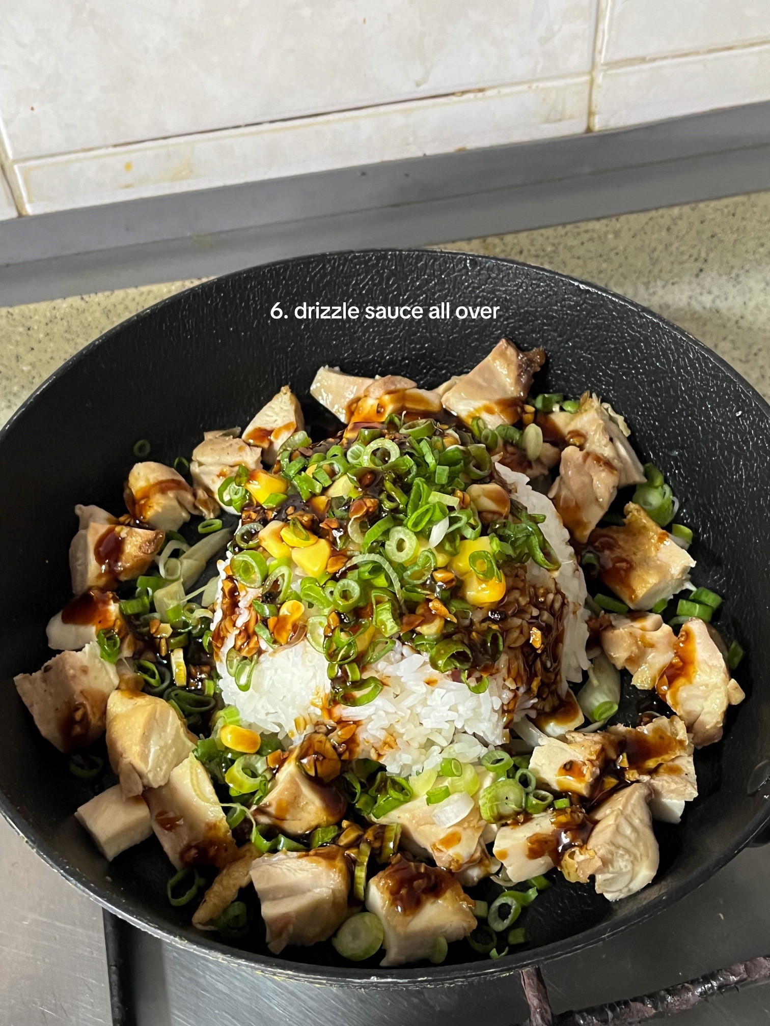 Homemade Pepper Lunch with Chicken Thigh, Caramelized Onions, and Garlic Chips Recipe