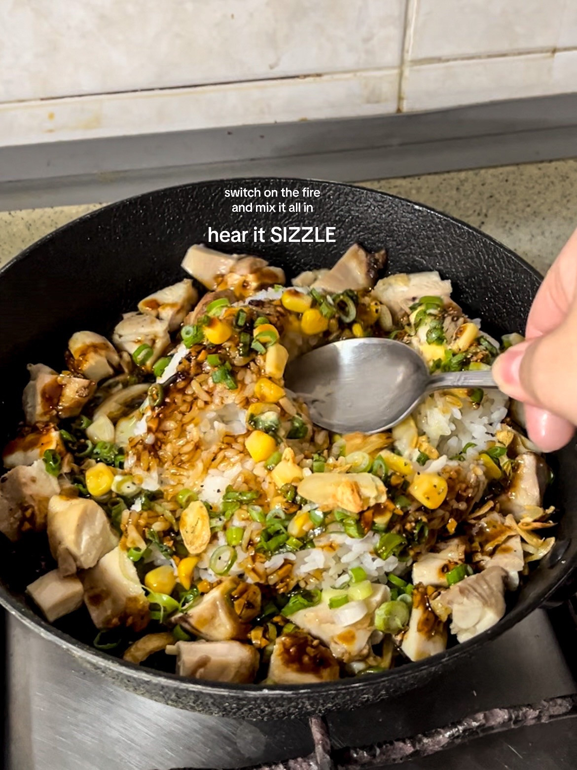Homemade Pepper Lunch with Chicken Thigh, Caramelized Onions, and Garlic Chips Recipe