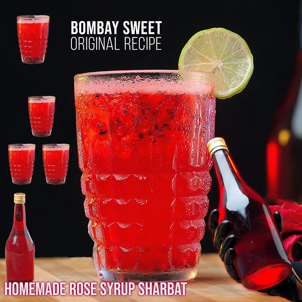 Homemade Rose Syrup Sherbet - Bombay Sweet Original Recipe for Ramadan Iftar