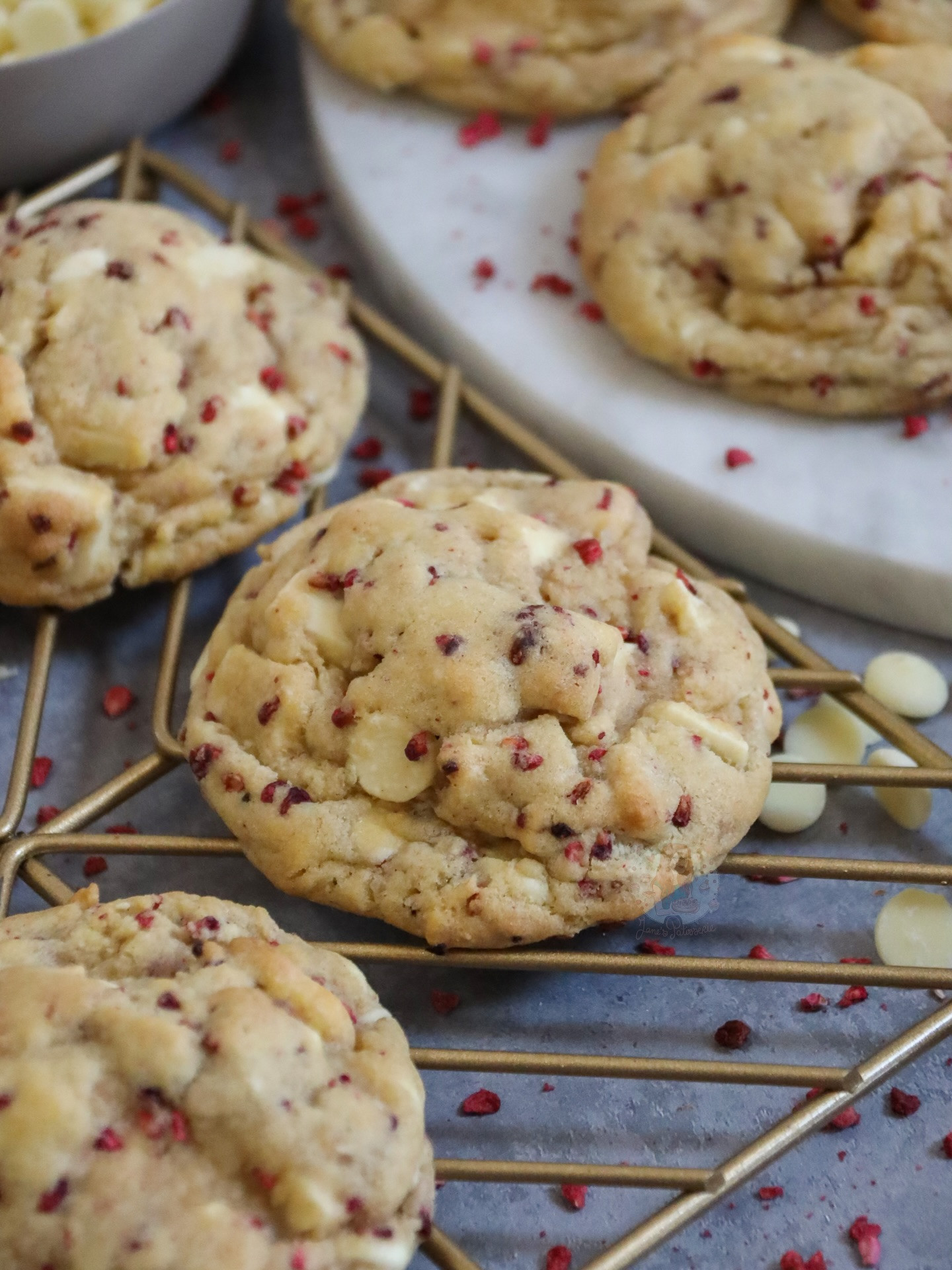 Homemade White Chocolate Raspberry Cookies with Freeze-Dried Raspberries