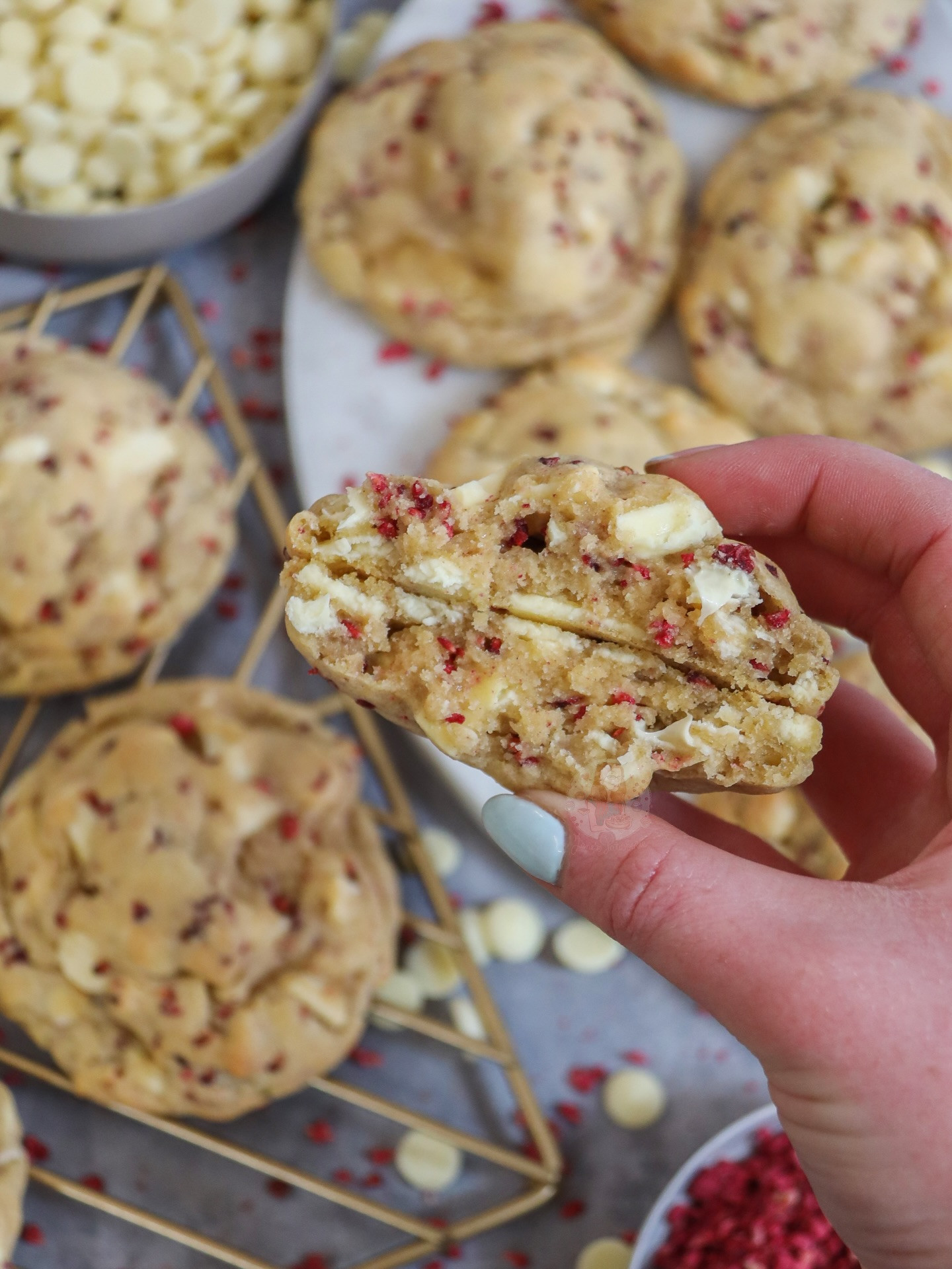 Homemade White Chocolate Raspberry Cookies with Freeze-Dried Raspberries
