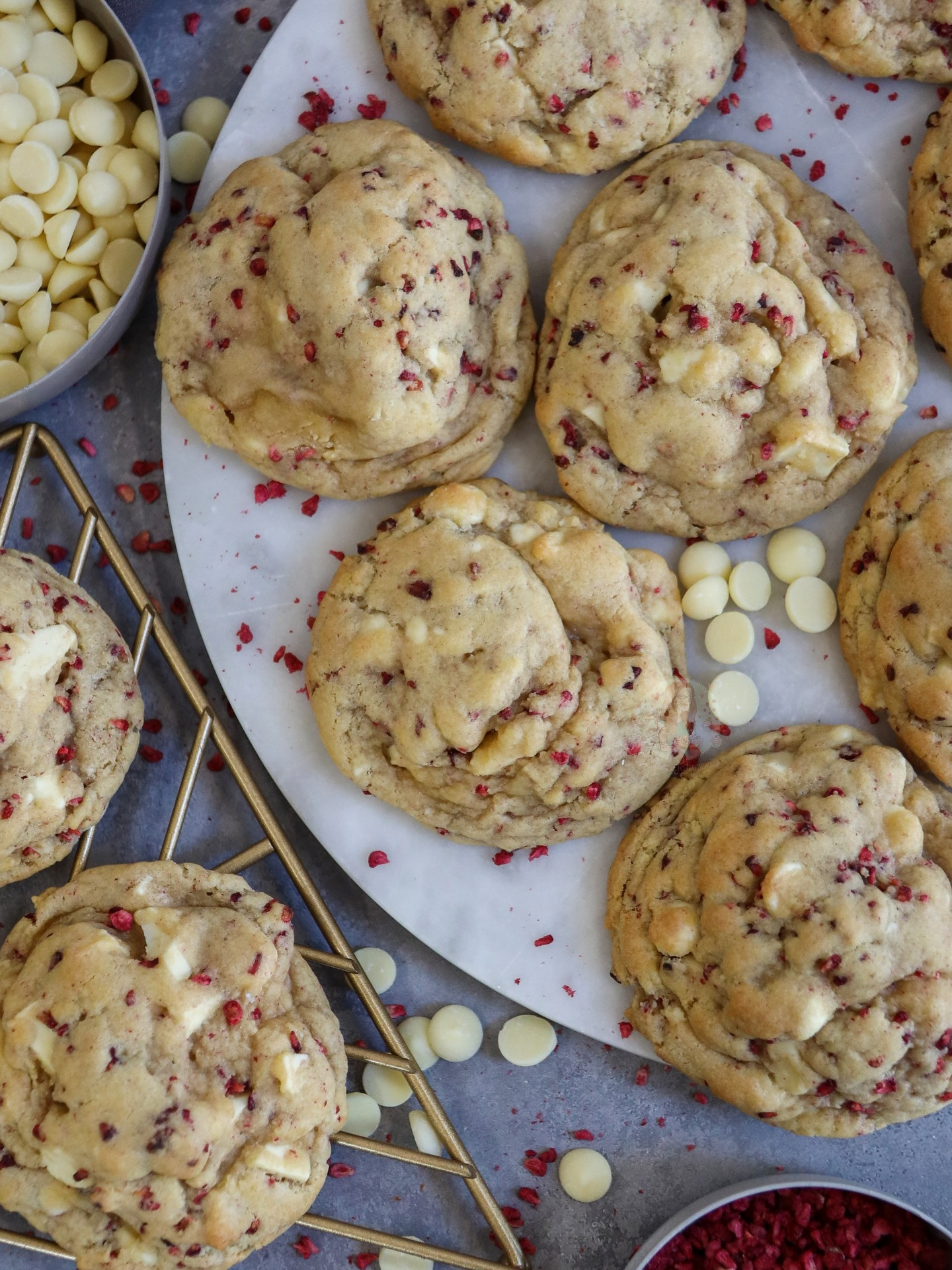 Homemade White Chocolate Raspberry Cookies with Freeze-Dried Raspberries