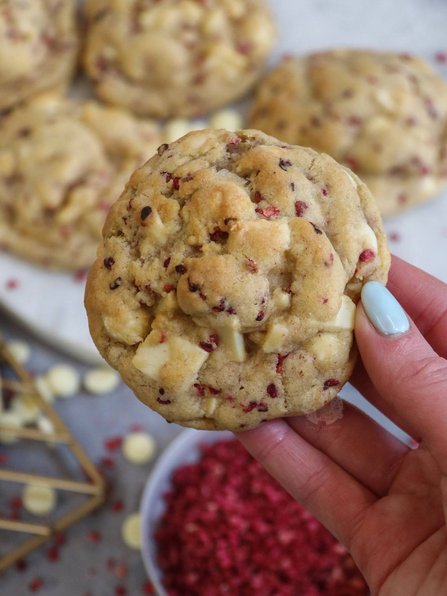 Homemade White Chocolate Raspberry Cookies with Freeze-Dried Raspberries