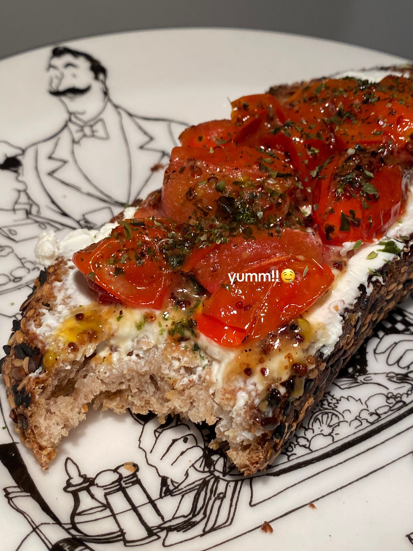 Honey Mustard Roasted Tomatoes on Whipped Cheese Toastie