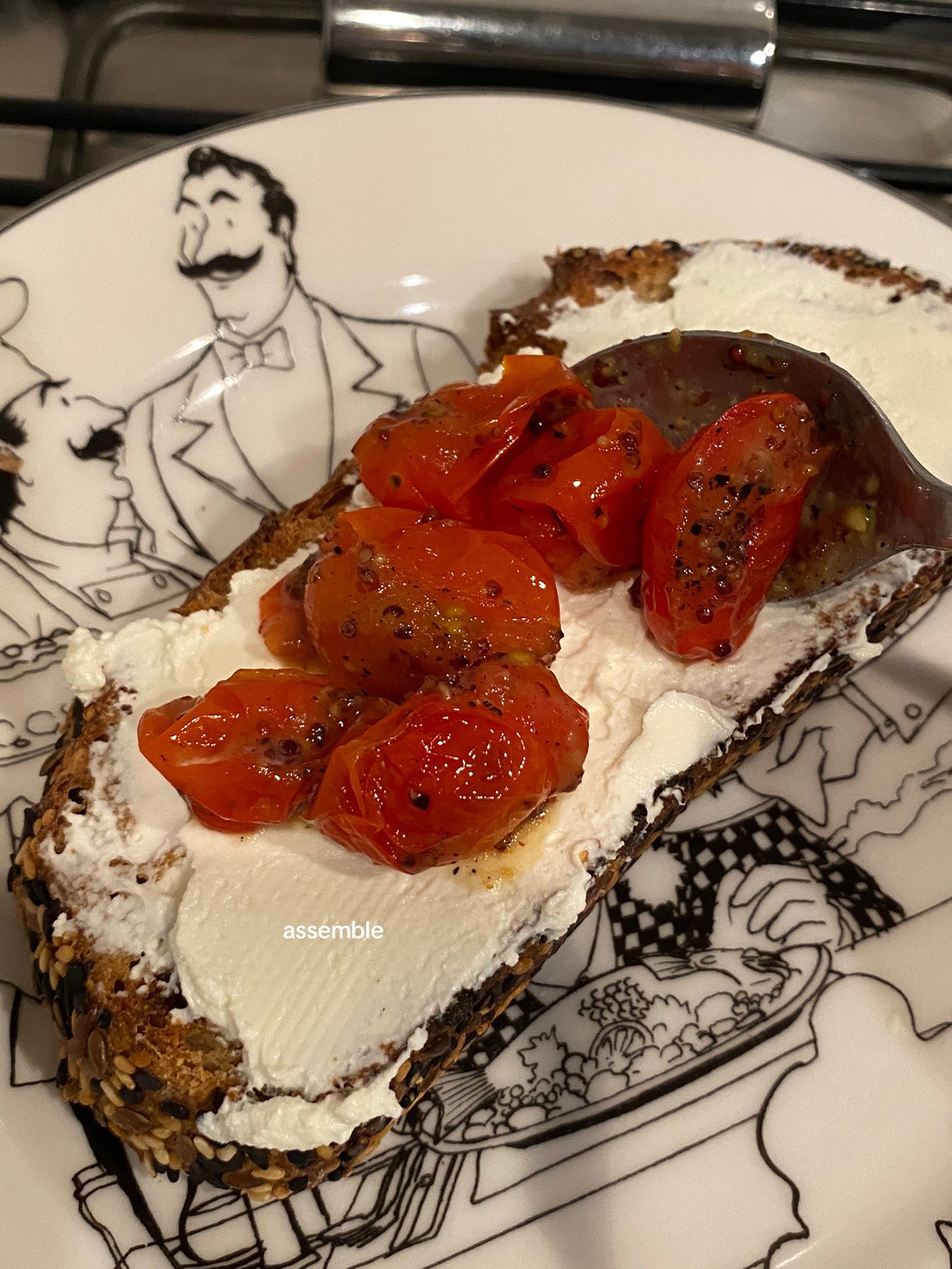 Honey Mustard Roasted Tomatoes on Whipped Cheese Toastie